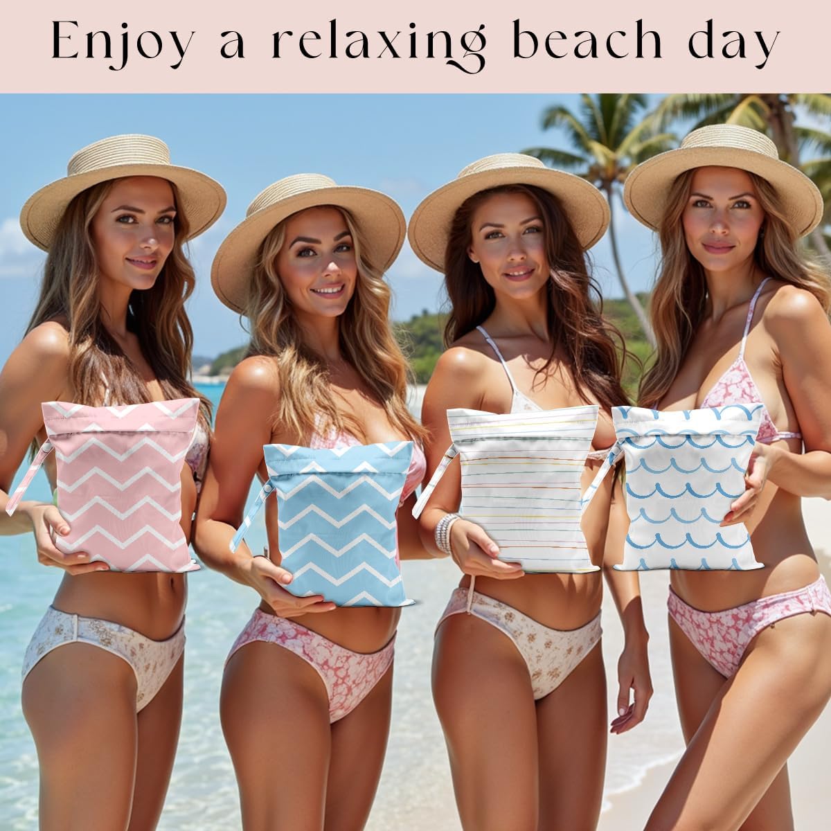 4 Pack Wet Bag for Swimsuit, Beach Travel Essentials Wet Dry Bag, for Sunscreen Toiletry Dirty Clothes Yoga Gym Diaper, Friend Summer Beach Vacation Gifts. Wave