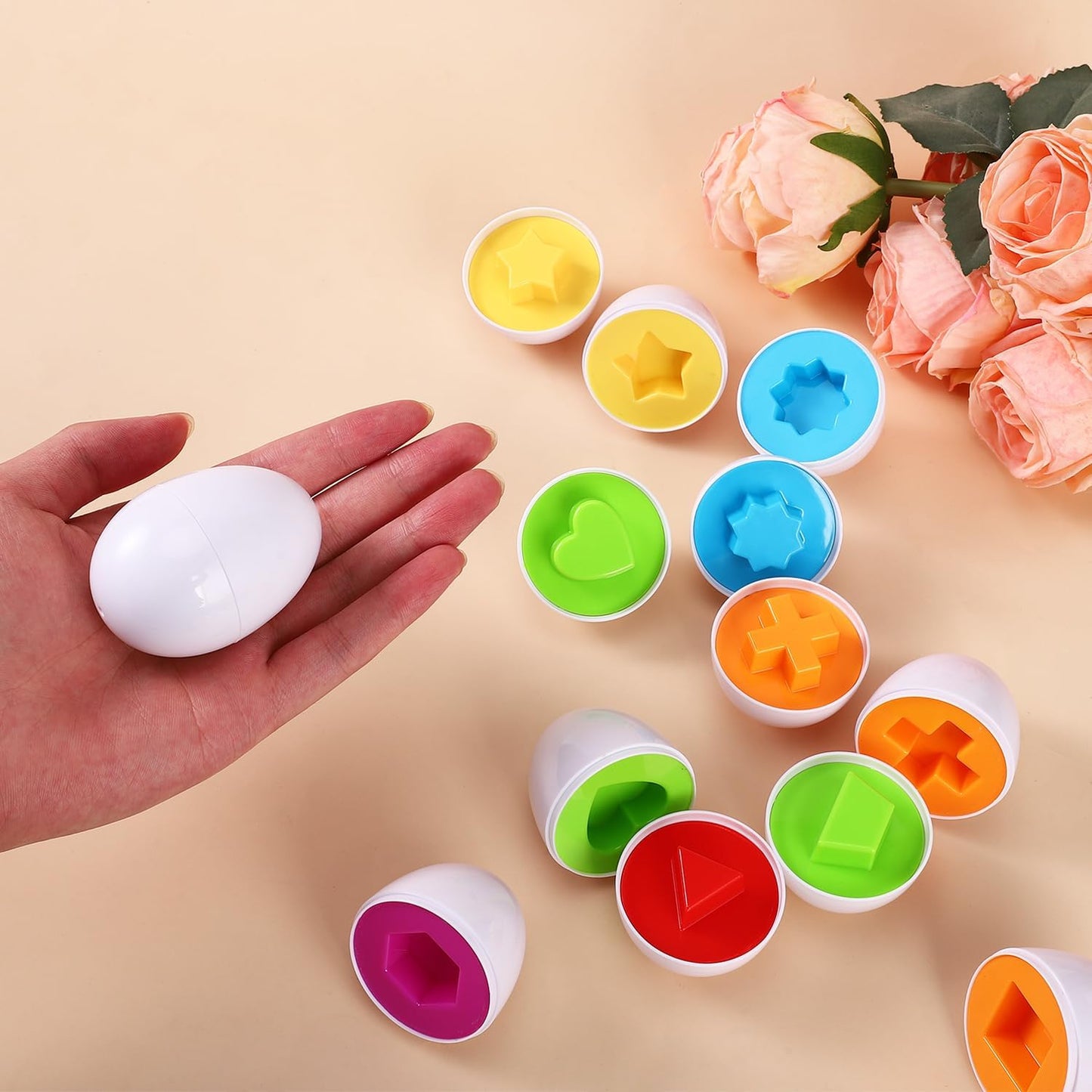 J-hong Matching Eggs 12 pcs Set Easter Eggs - Educational Color & Shape Recognition Sortere Skills Study Toys, Montessori Toys, STEM Educational Toy Gift for Toddler 1 2 3 Year Old