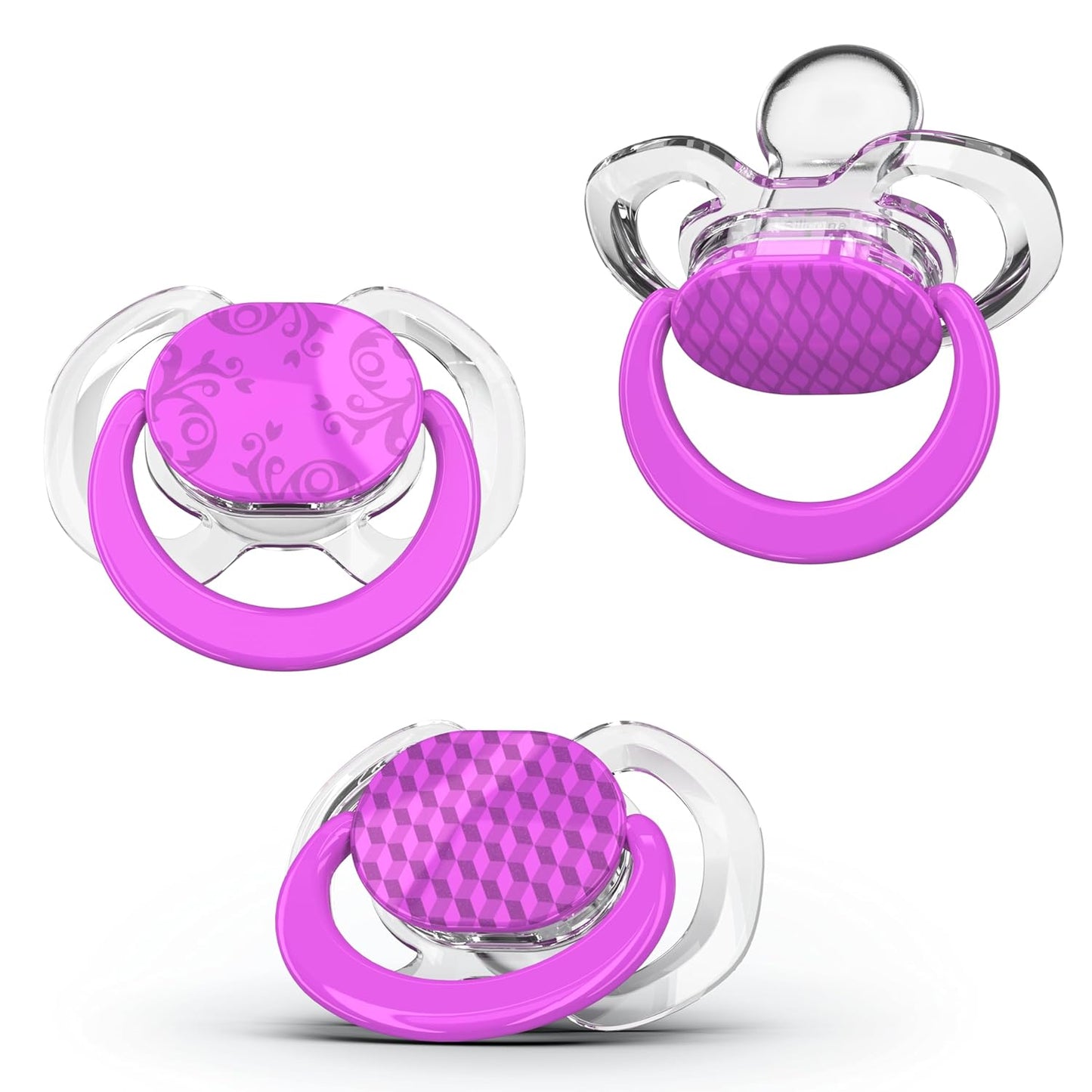 Smilo Baby Pacifier with Orthodontic Design for Healthy Dental Development - Stage 3 for Babies 9+ Months - Pack of 3X 100% Silicone Pacifiers BPA Free - Plum Purple