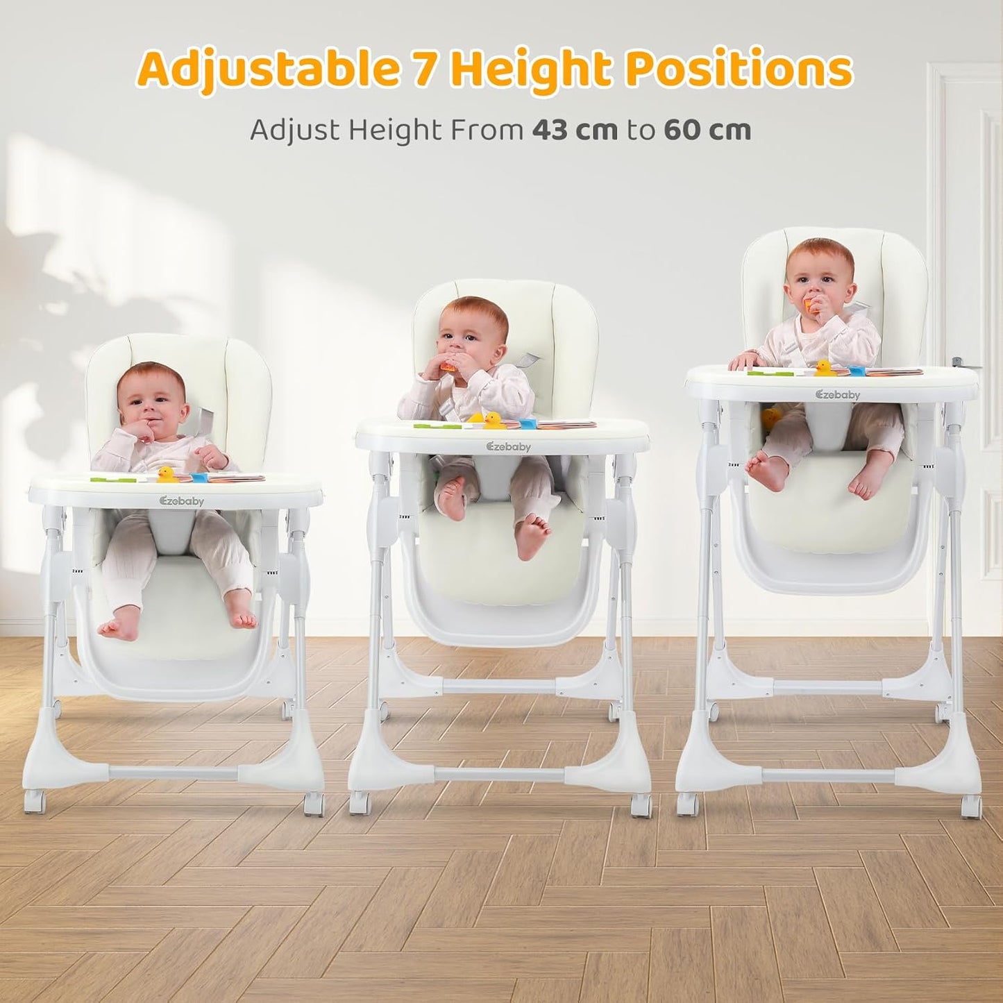 4-in-1 Baby High Chair with Play Bar, 7 Height-Adjustable Children's High Chair with Booster Seat, Stealable and Foldable Children's Chair, Light Beige