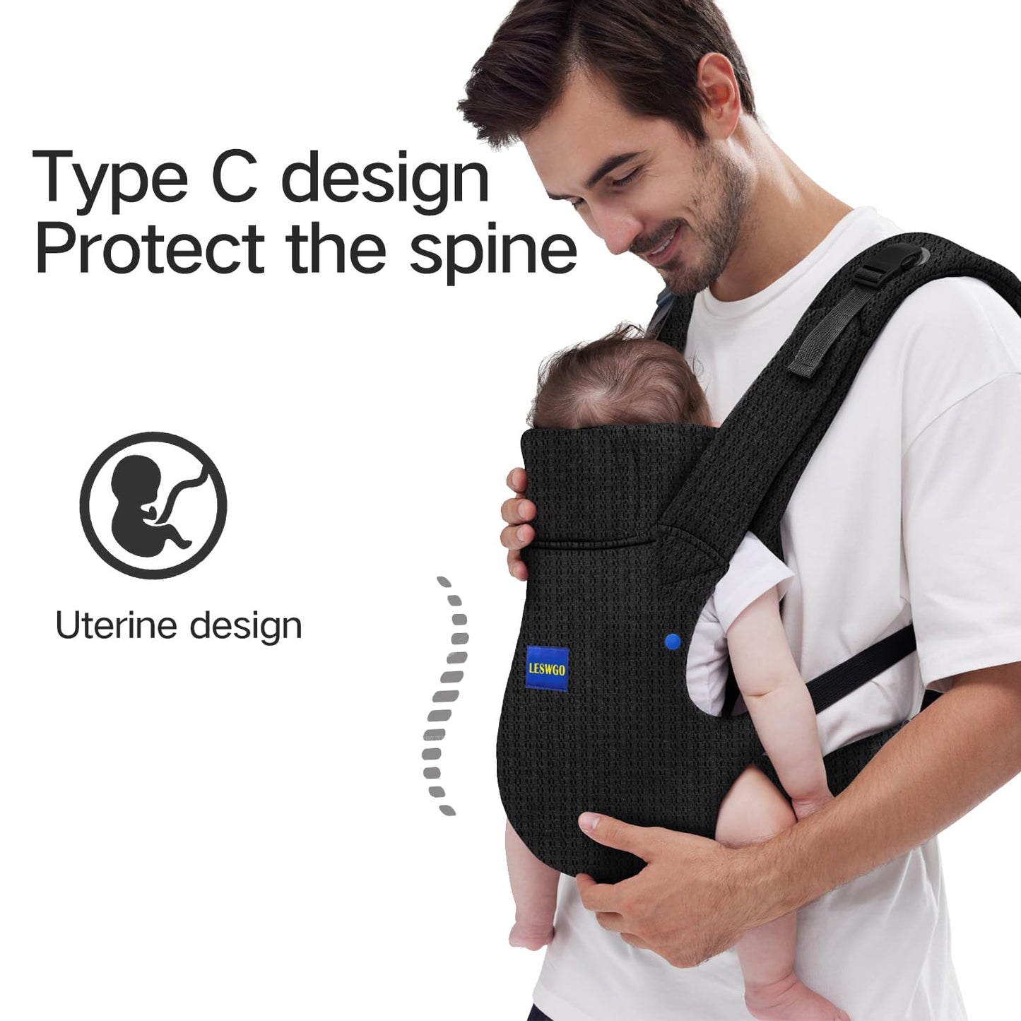 Baby Carrier Newborn to Toddler,Newborn Carrier with Head Support, Cozy Baby Holder Carrier for Dad Mens (Summer-Black)