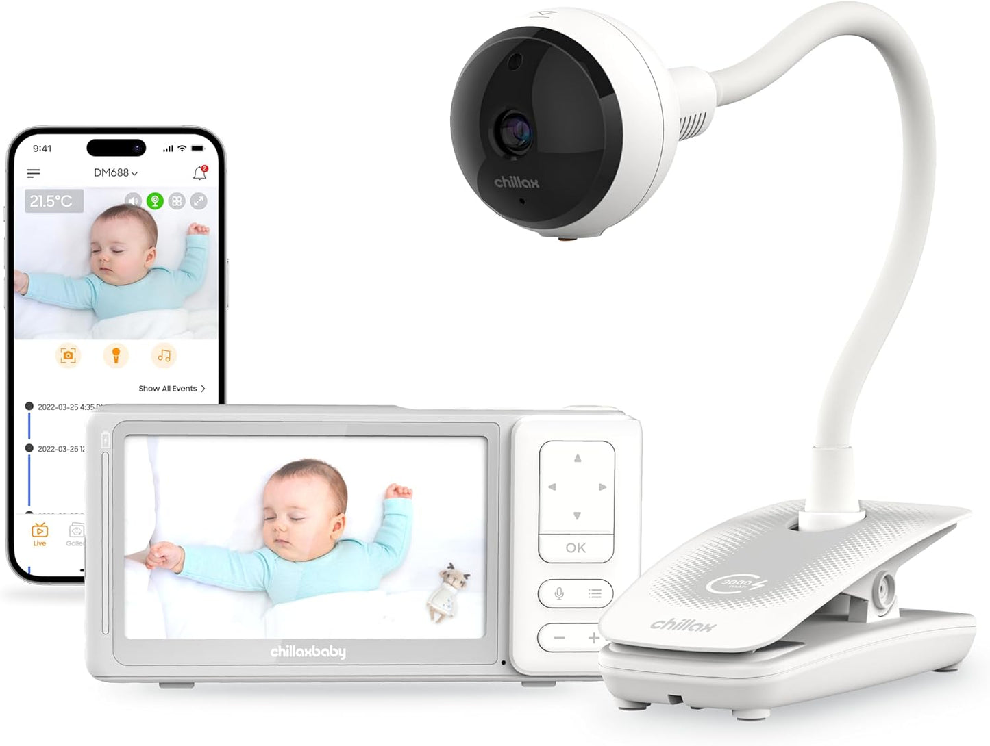 CHILLAX Giraffe Pro Portable Baby Monitor–Video Baby Monitor for Travel with Battery Base Stand,HD 1080p Camera and 5”Screen, Privacy Protection WiFi ON-Off Switch, Gooseneck Design, Night Vision
