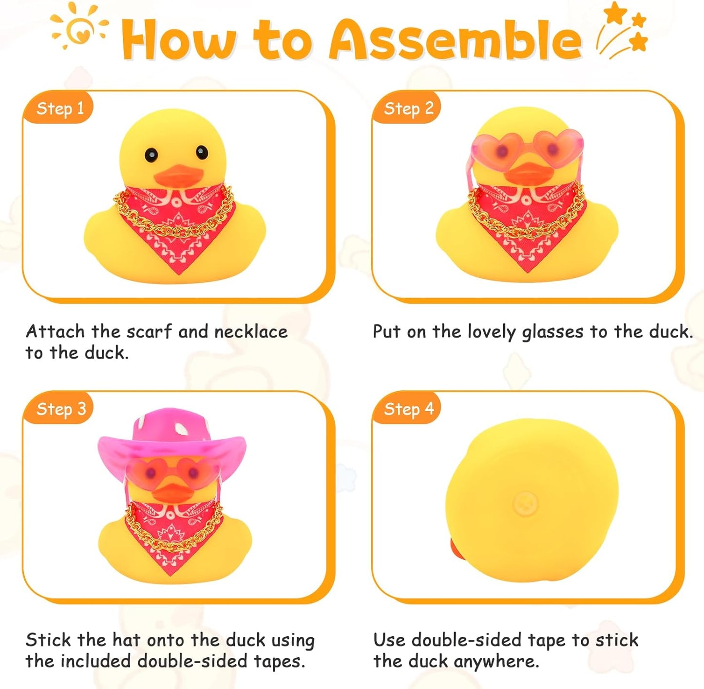 Quackly Pink Cowboy Rubber Duck, Car Dashboard Decoration Ducks with Cowboy Hat Necklace Sunglasses, Pink Silver