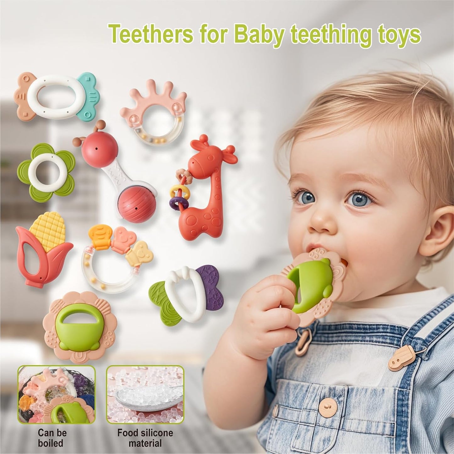Baby Rattles TeetherToys for Babies 3-6 Months, Infant Toys 6-12 Months, Baby Gift Teething Toy
