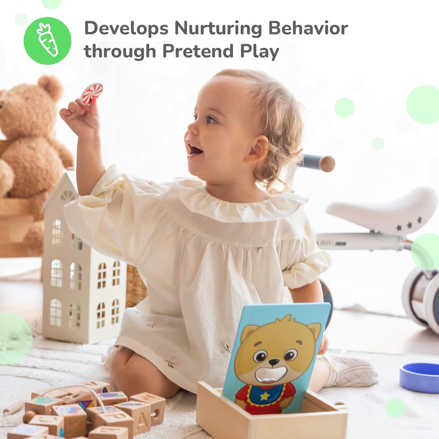 Bimi Boo Wooden Feeding Toy - Montessori Scooping Toy for Toddlers 1-4+ - Fine Motor Skills Pretend Play Food Set for Kids (27 Various Foods, a Spoon, Bowl)