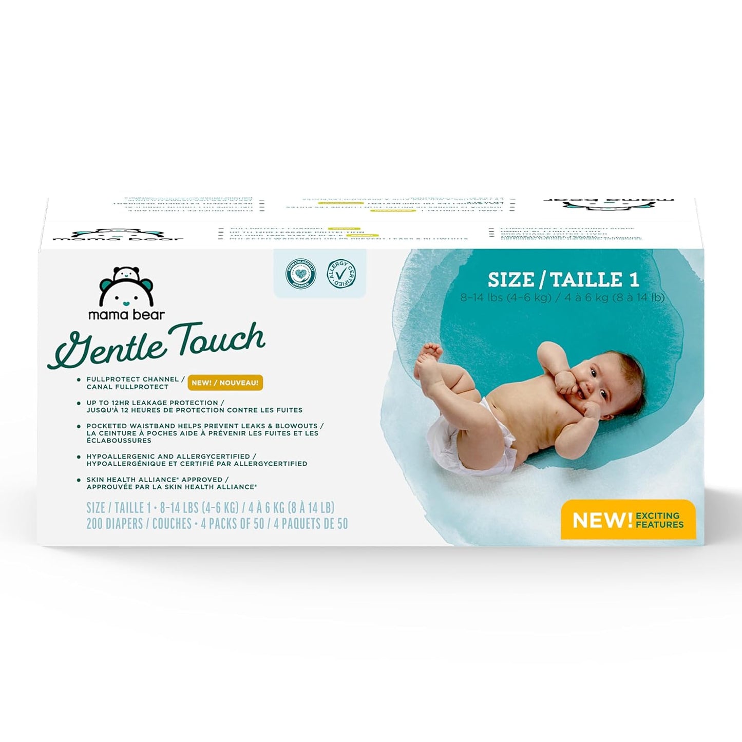 Amazon Brand - Mama Bear Gentle Touch Diapers, Size 1, 200 Count (4 packs of 50)