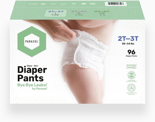 Parasol Clear+Dry Natural Disposable Diaper Pants, RashShield Protection and Active 360 Comfort Wrap, Hypoallergenic Training Diapers, Size 4 (2T-3T), 96 Count