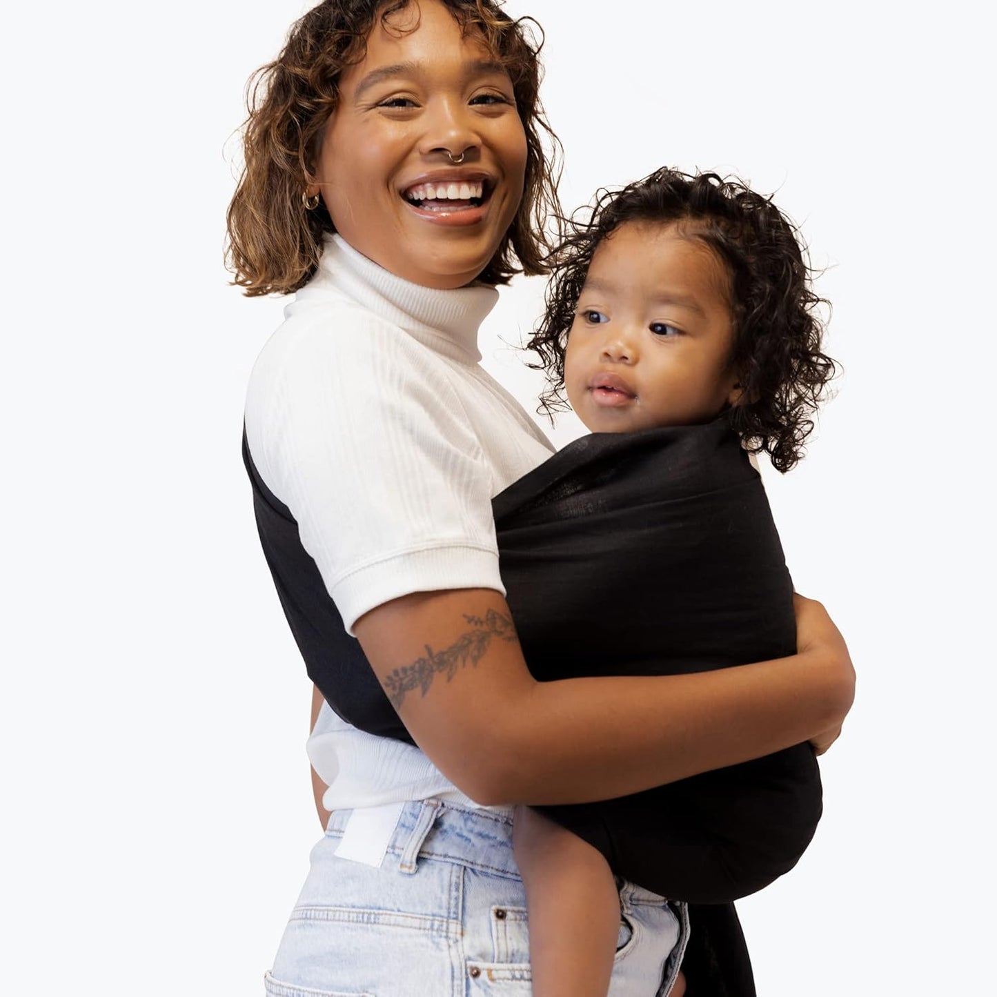 WildBird Ring Sling Baby Carrier for New Moms & Dads & Caregivers - Made from 100% Belgium Linen - for Newborns to Toddlers Up to 35 lbs - Long 90" Size (Raven Fabric/Bronze Ring)