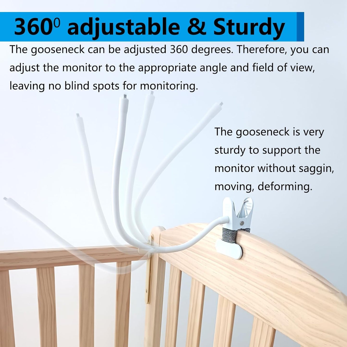 Baby Monitor Mount, 360°Adjustable, No Drill Install, Safe to Baby and Furniture, Baby Monitor Clip Baby Camera Mount for Crib Room, Compatible with HelloBaby HB65 HB66 HB6550 HB6558 HB248 Hello Baby