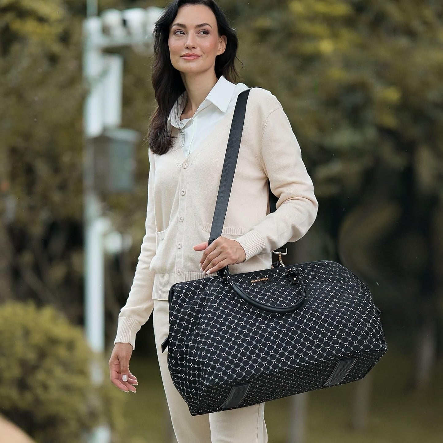 SUNVENO Large Diaper Bag Tote, Mommy Weekender Travel Bag for Mom & Baby, with 2 Pouches, Changing Pad & Luggage Sleeve