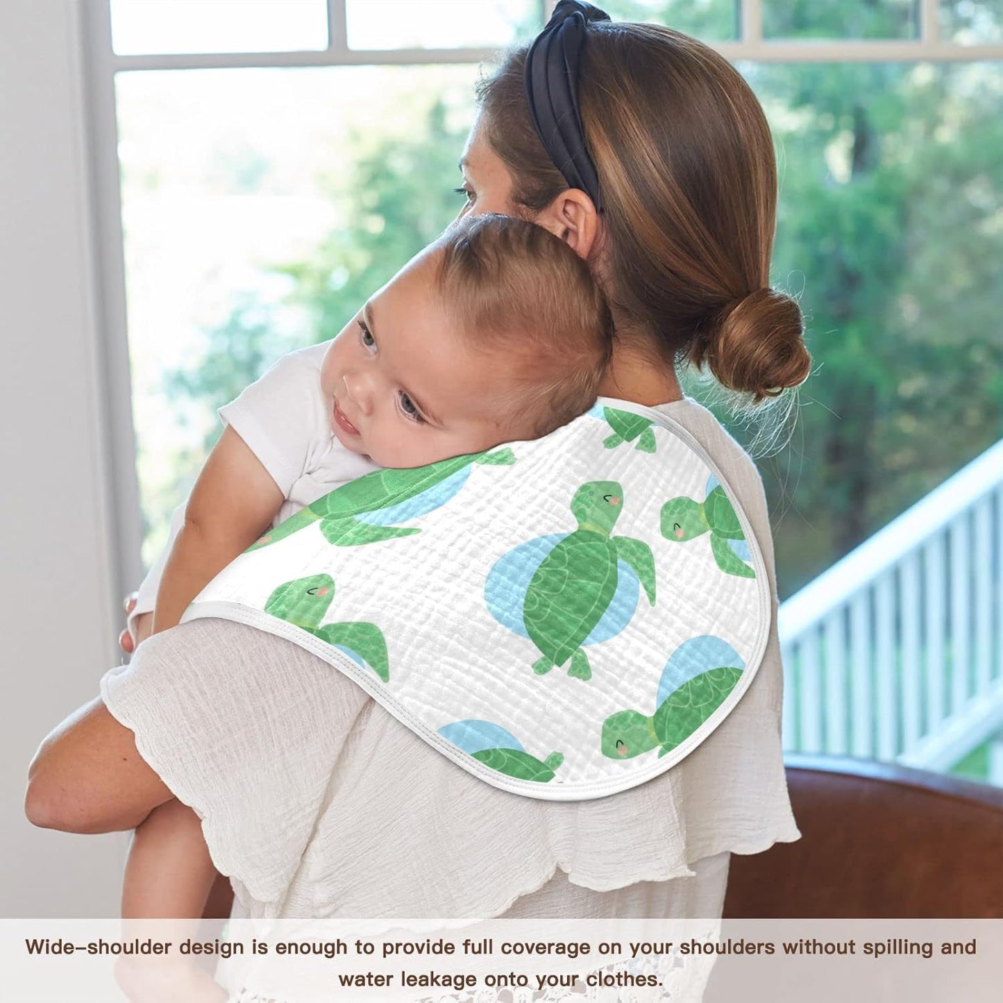 Muslin Baby Burp Cloths Set of 2, Soft Absorbent Sea Turtle Muslin Washcloths, Bibs, Face Towel for Newborn Boys Girls, 22 x 11 Inch