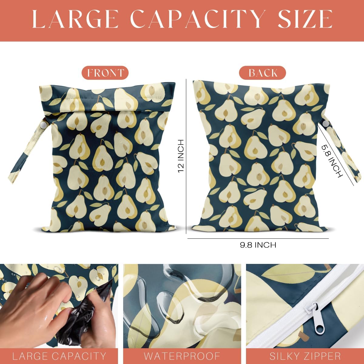 4 Pack Cute Fruit Wet Bag Waterproof Washable Reusable Wet Dry Bag for Swimsuit Dirty Clothes Cloth Diaper Travel Beach Pool Yoga Gym Toiletries Travel Beach Essentials Cherry Orange Pineapple