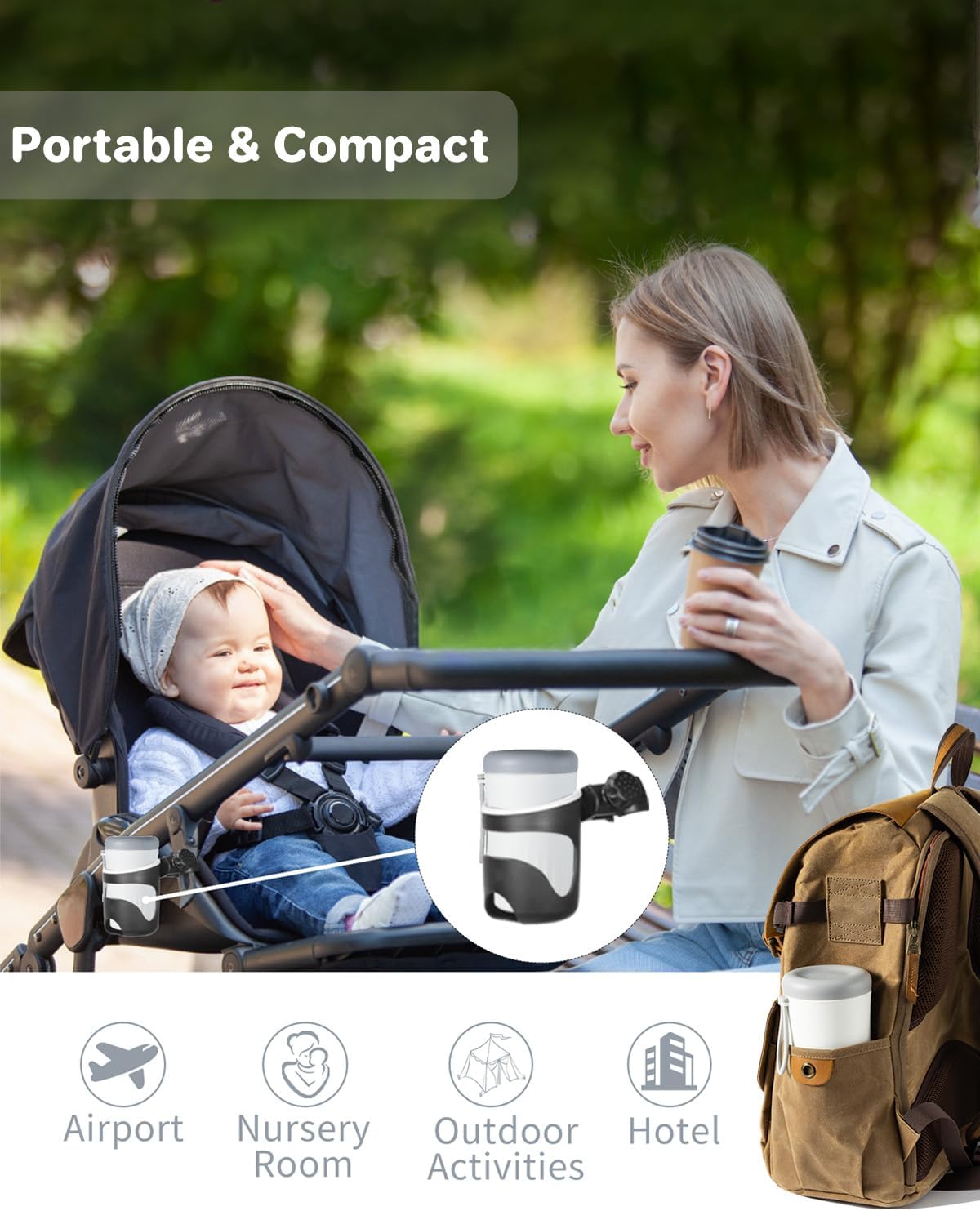 Travel Bottle Cleaner Kit, 6-in-1 Baby Bottle Brush with Silicone Bottle Brush, Nipple Brush, Straw Brush, Drying Rack, Dispenser, Organizer, Baby Travel Essential, Gifts for New Mom - Grey