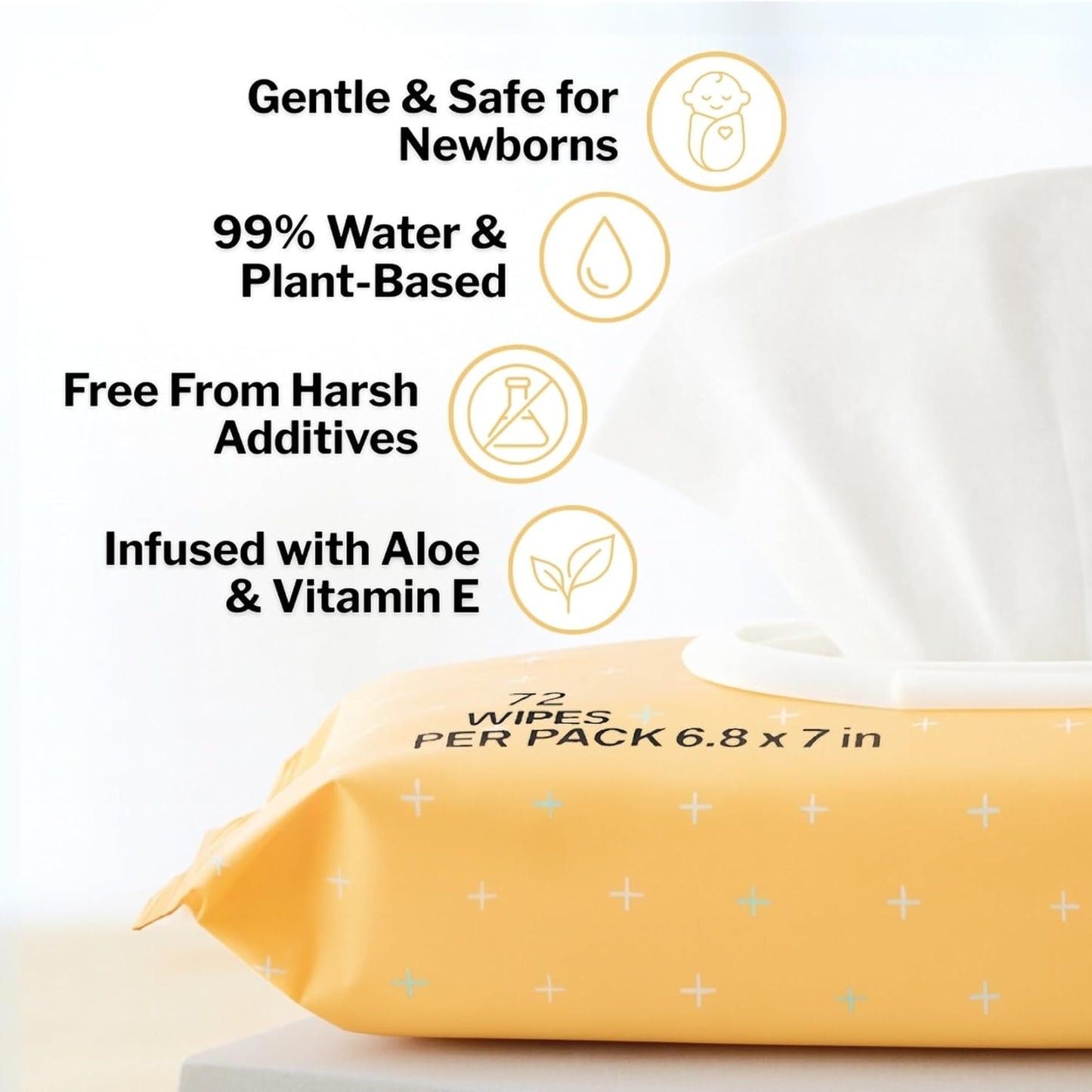 McKesson Baby Wipes, Baby Powder Scent (1 Pack, 72 Wipes) - Aloe & Vitamin E, 99% Water, Flip-Top Lid, Wipes for Sensitive Skin & Diaper Rash, 6.8 in x 7 in, 72 per pack