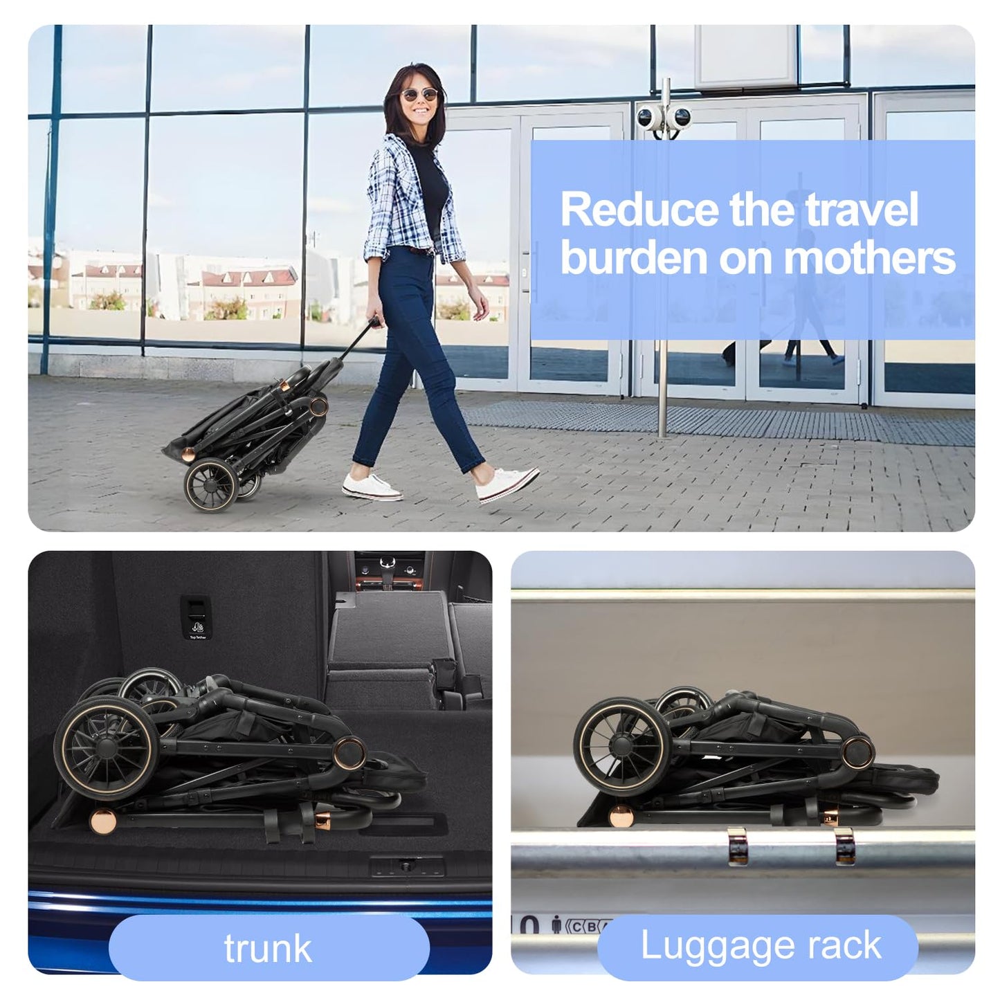 Baby Stroller, 3 in 1 Folding High Landscape Infant Strollers Convertible Strollers with Large UPF 50+ Canopy and Cup Holder (Black)