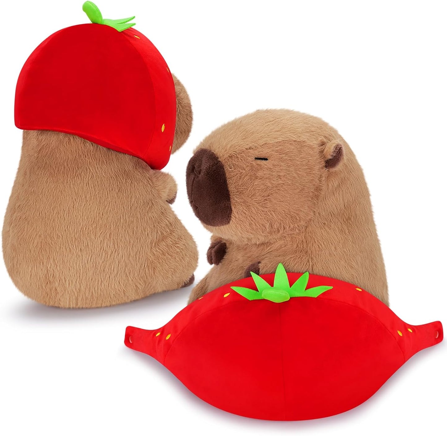 Achwishap Capybara Plush,Cute Plushies Capybara Stuffed Animal,Capybara Plush Toys,Kawaii Plush Stuffed Toy with Strawberry Hat Plushie Gift for Kids Adults Birthday(Capybara with Strawberry Hat,16”)