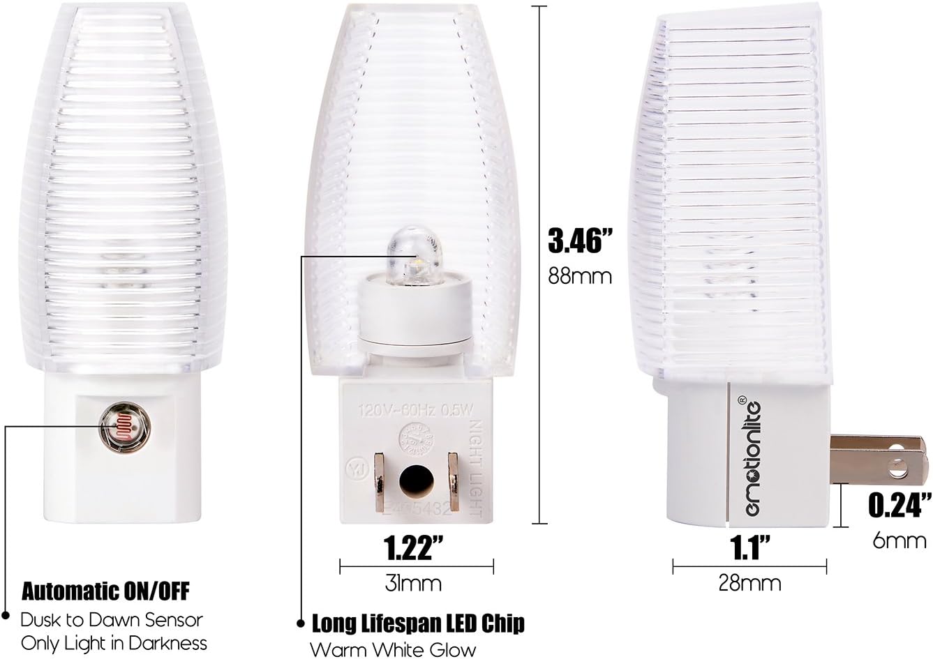 Emotionlite 8 Pack Plug in Night Light, Warm White LED Nightlight, Dusk to Dawn Sensor, Kids, Nursery, Bedroom, Bathroom,Hallway, Stairs, Kitchen