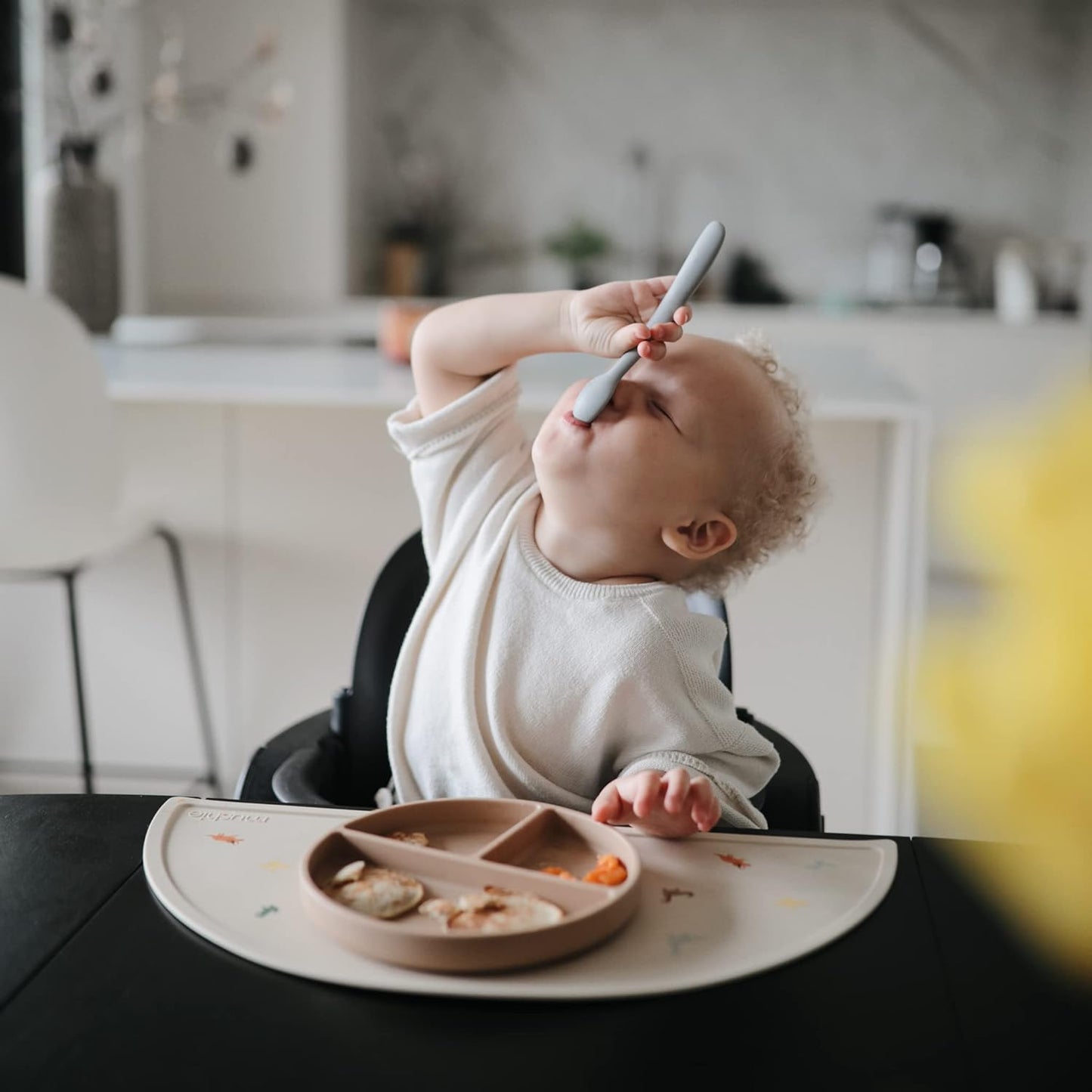 mushie Silicone Baby Feeding Spoons | 2 Pack (Stone/Cloudy Mauve)