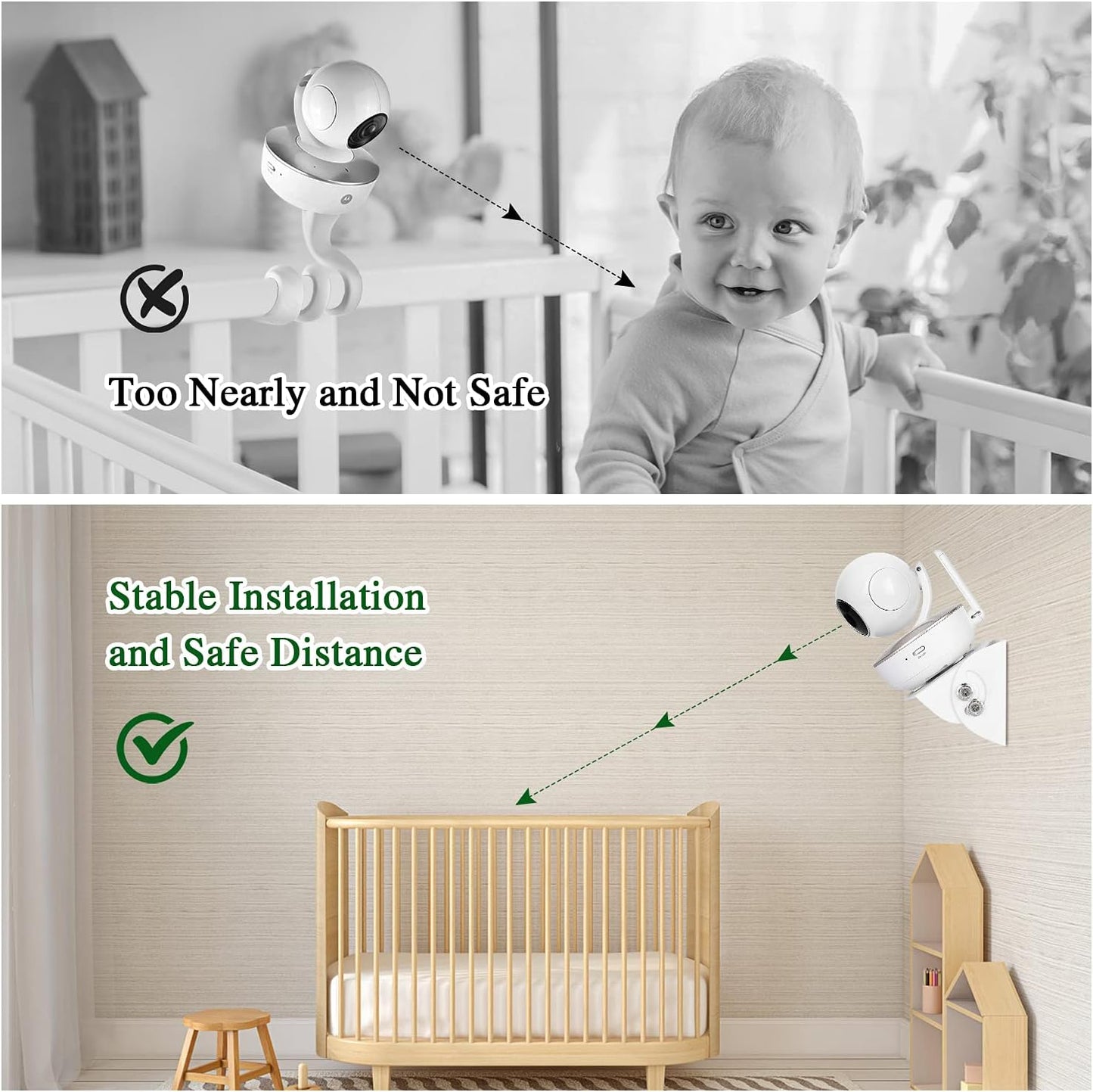 2 Pack-Adjustable Angle Baby Monitor Wall Mount for Motorola, Arlo, Infant Optics DXR-8, HelloBaby, Hellobaby Babysense Monitor Camera, Perfect Angle and Easy to Install (Camera Not Included)