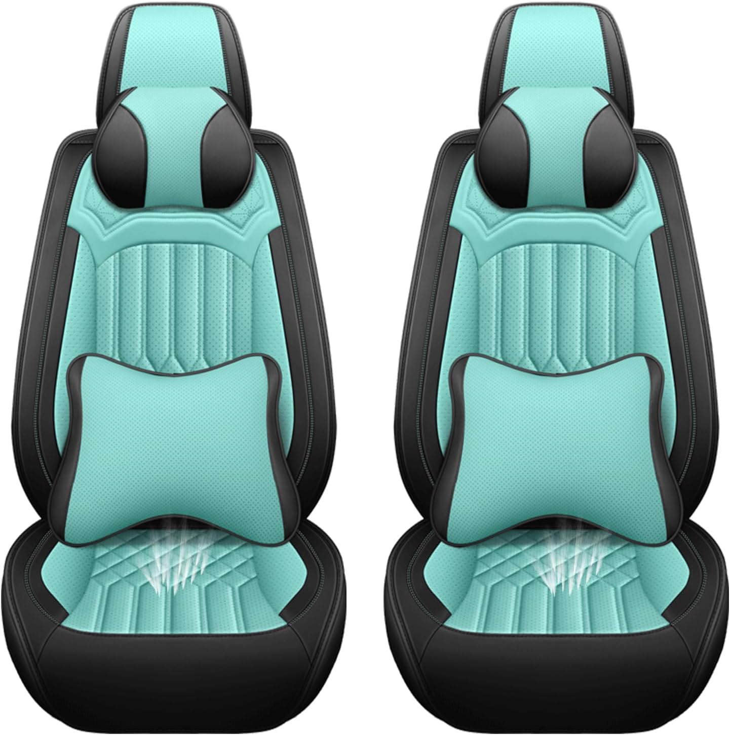 Car Seat Covers for Chevy Impala Limited 2014-2016 Leather Seat Covers, Waterproof Non-Slip Car Seat Protectors, Comfortable Seat Cover Adaptive Airbags（Black+Blue, 2 PCS Front with Pillow）