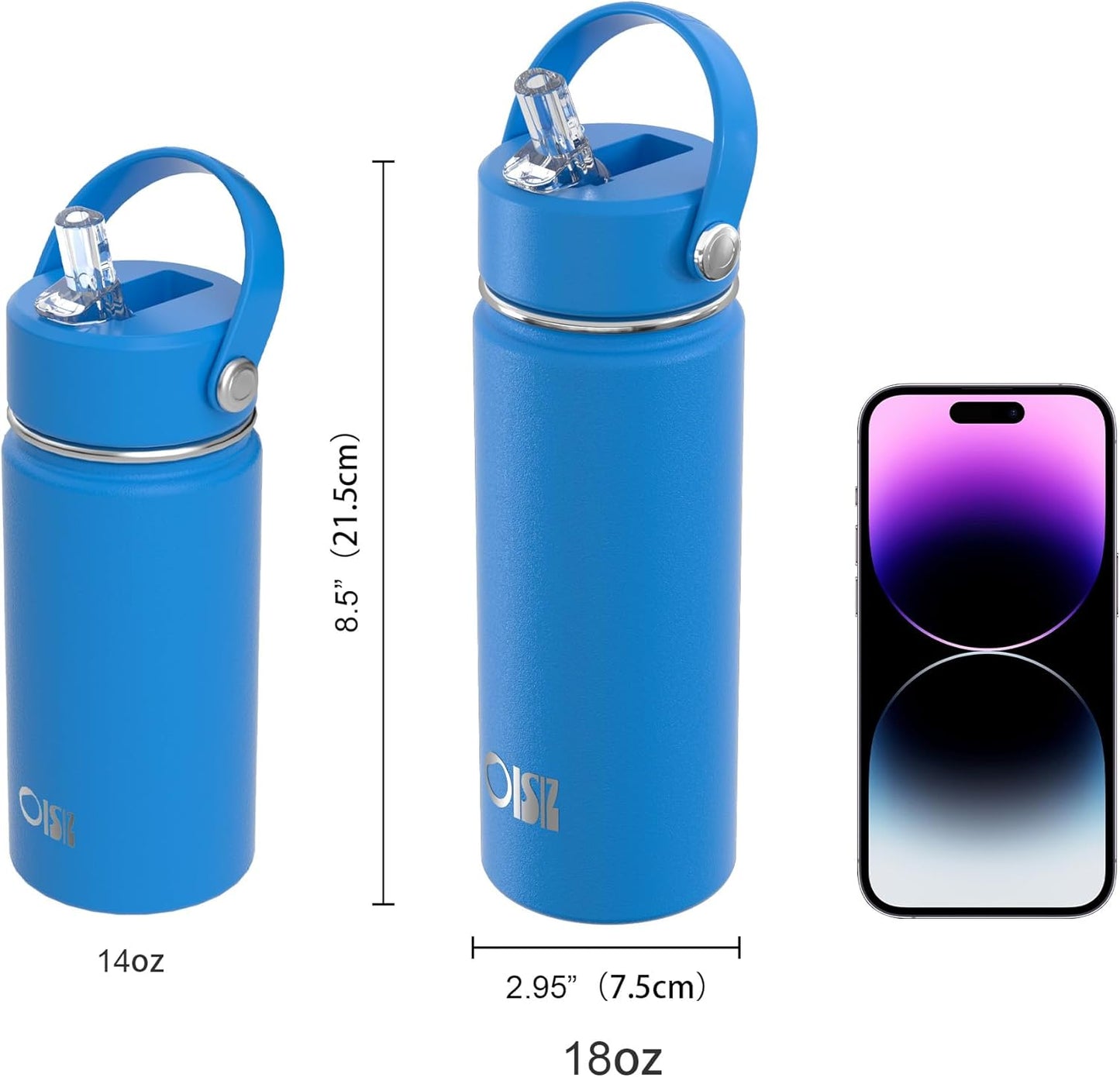 OISIZ 18oz Kids Water Bottle with Straw Lid, Vacuum Insulated Water Bottle 316 Stainless Steel Water Bottles for Kids for School, Leakproof Water Bottle, BPA Free and Keep Cold for 24 Hours