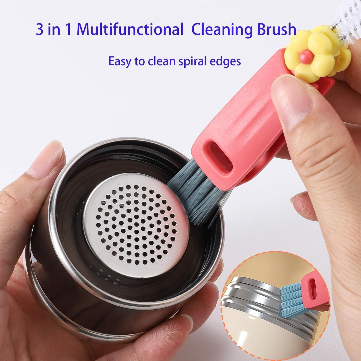 3 in 1 Cup Lid Cleaning Brush, Multifunctional Cleaning Brush Portable Cup Lid Cleaner for Bottle Gap Tight Spaces Cup, Portable Cup Lid Cleaner, 1 Pcs Blue