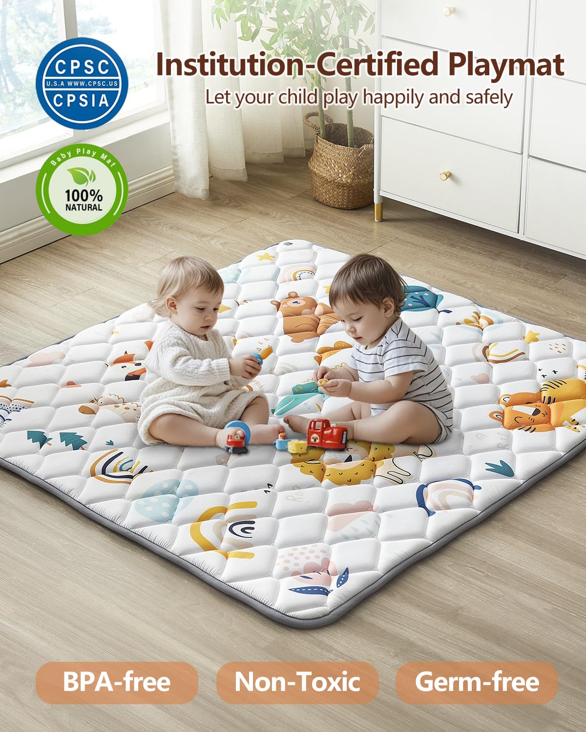 Baby Play Mat 50"x50", Non-Slip Baby Mat for Floor, Soft Thicker Playpen Mat, Portable Playmat, Crawling Mat for Babies, Toddlers & Infants to Play and Learn（Animal）