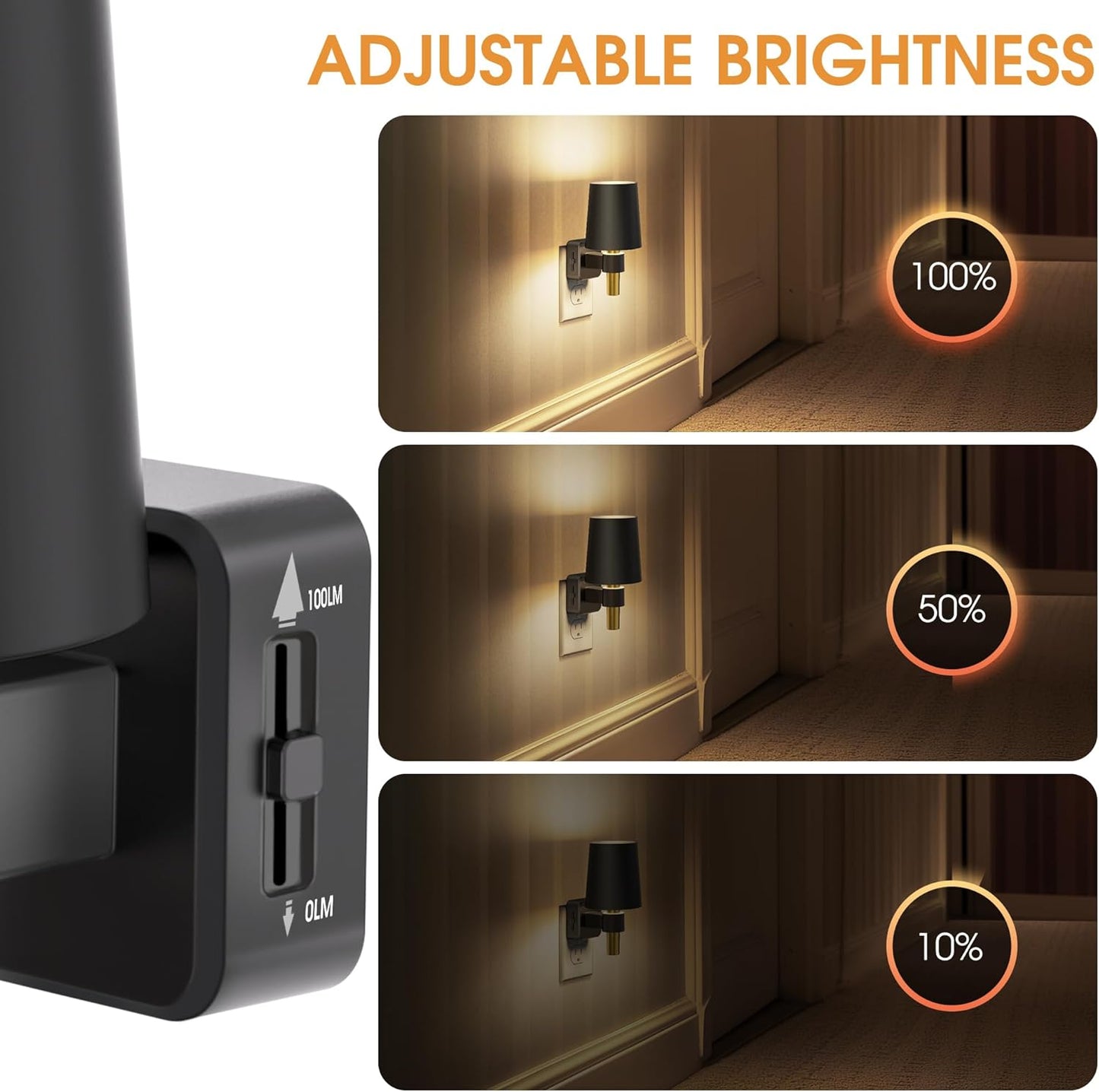 Night Light, Dimmable Night Lights Plug into Wall, Dusk to Dawn Sensor, Soft White 3000K, 0-100LM, Plug in NightLight, Vintage Night Light Compact for Hallway Bedroom Stairway