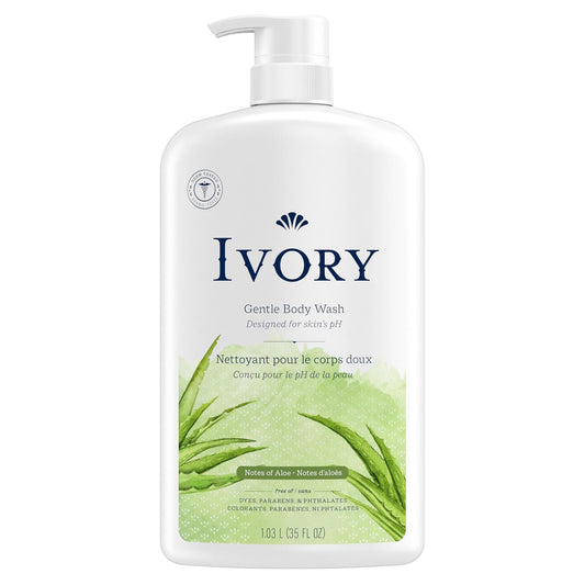 Ivory Gentle Body Wash, Designed for the Whole Family, Free of Dyes Heavy Perfumes Parabens Phthalates & Silicones, Aloe Scent, 35 oz