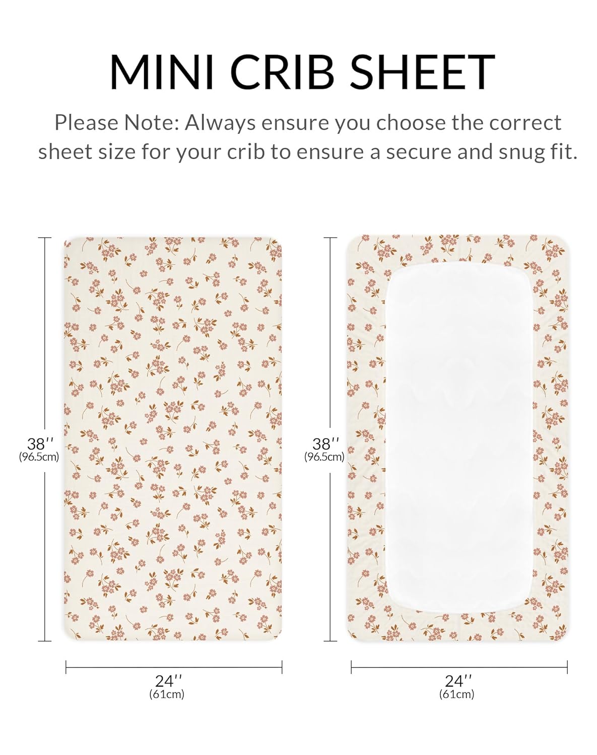 Mini Crib Sheets for Baby Boy Girl 2 Pack, Neutral Mini Crib Mattress Sheet 24" x 38", Muslin Nursery Bedding Soft and Breathable Comfort (Floral & Pink)