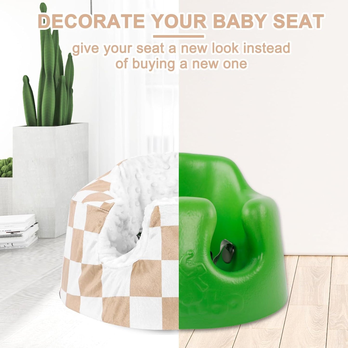 DILIMI Minky Seat Cover Compatible with Bumbo Seat, Removable Ultra Soft Comfortable Warm Seat Slipcover for Baby Girl and Boy, Brown Checkered
