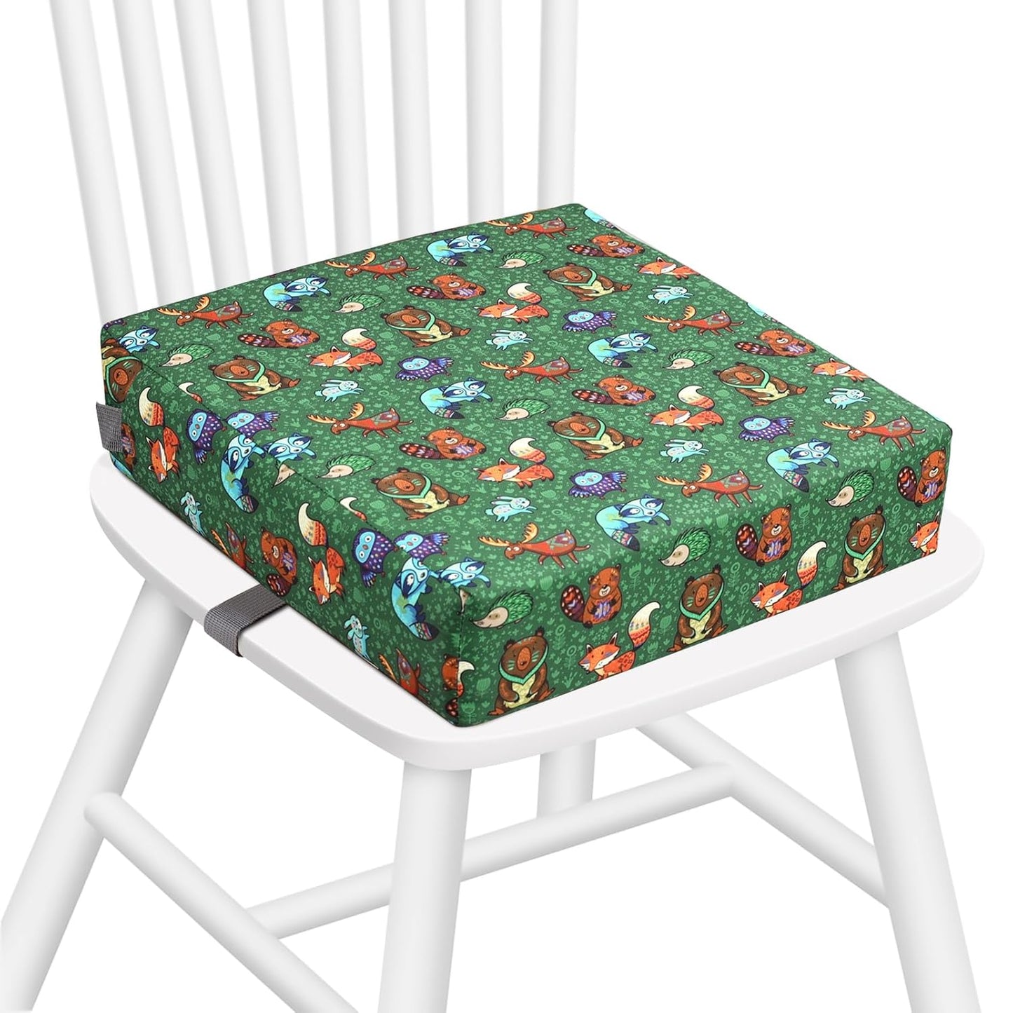 Zicac Portable Toddler Booster Seat for Dining Table, Safer Non-Slip Kids Booster Seat with Double Adjustable Straps, Washable Detachable Strong Support Increasing Cushion for Child (Animal Green)