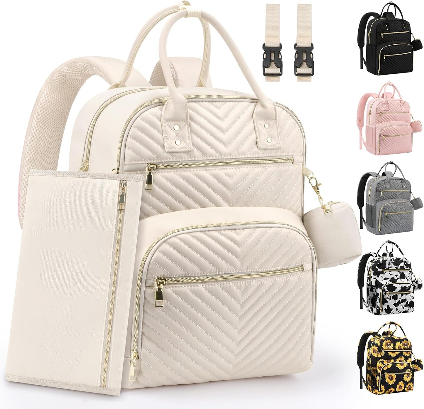 Diaper Bag Backpack,Baby Essentials Diapers Bag with Pacifier Case,Multipurpose Stylish Large Capacity Travel Backpack for Baby Girl/Boy(L-Beige)