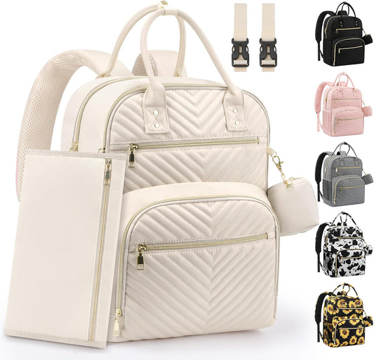 Diaper Bag Backpack,Baby Essentials Diapers Bag with Pacifier Case,Multipurpose Stylish Large Capacity Travel Backpack for Baby Girl/Boy(L-Beige)