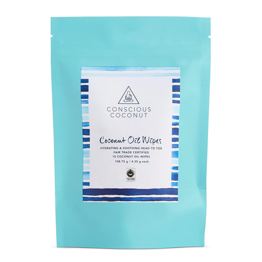 Coconut Oil Wipes For Babies and Children - Oil Moisturizing Wipes for Diaper Rashes, Eczema, Cradle Cap, Infused with Cold-Pressed, Raw Coconut Oil, Conscious Coconut