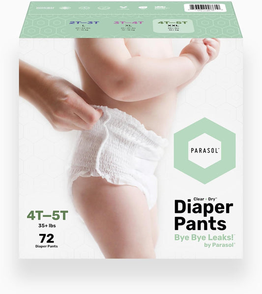 Parasol Clear+Dry Natural Disposable Diaper Pants, RashShield Protection and Active 360 Comfort Wrap, Hypoallergenic Training Diapers, Size 6 (4T-5T), 72 Count