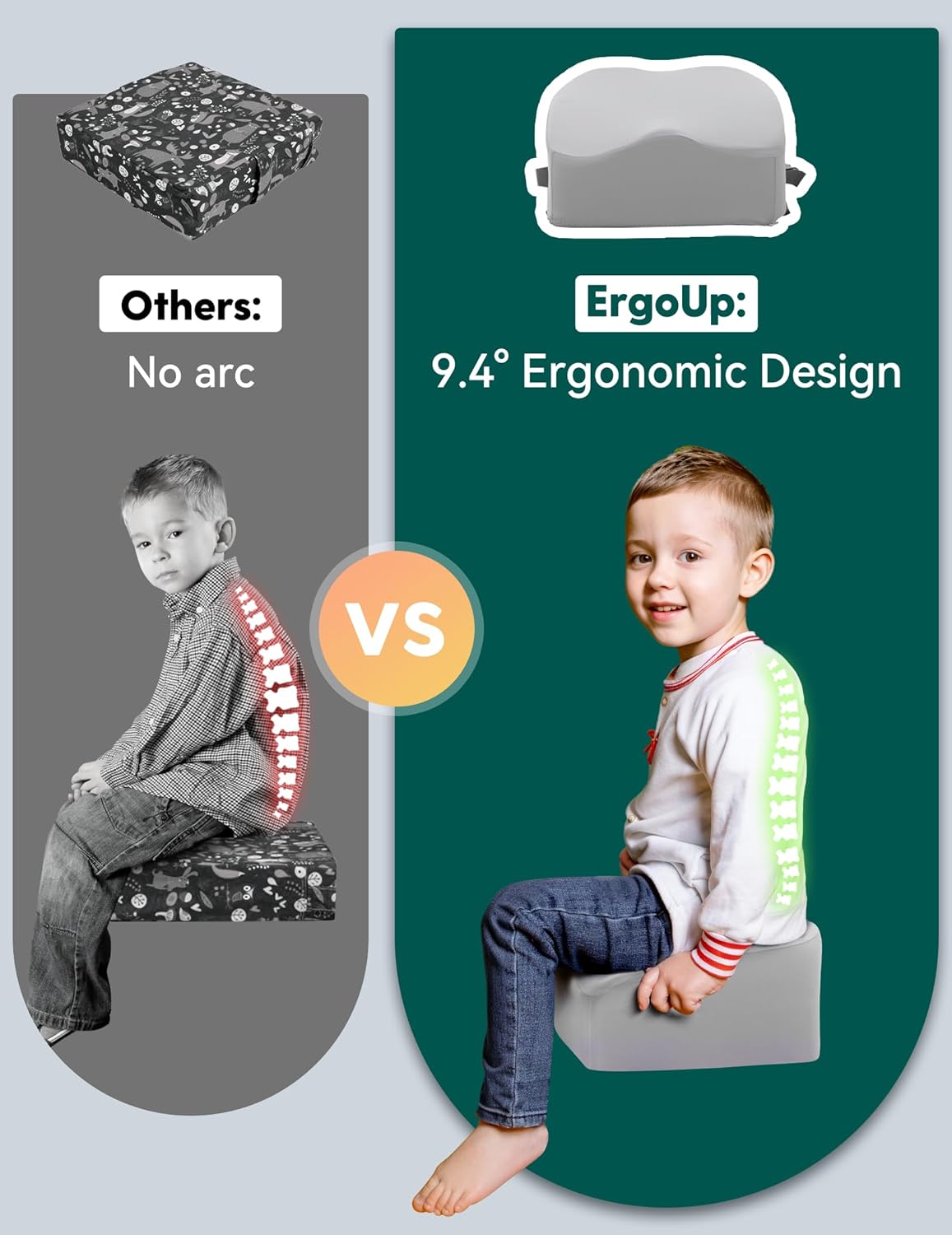 Babelio Ergo-Designed Booster Seat for Kitchen Chair, Promote Proper Upright Posture, Toddler Booster Seat for Dining Table, Removable & Washable Cover, Suitable for 18 Months to 5 Years, Grey