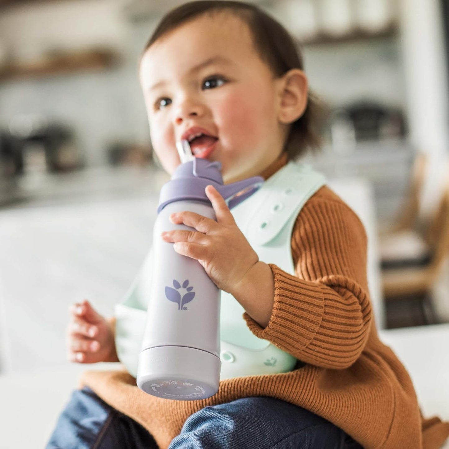 Green Sprouts® Sprout Ware® Straw Bottle 10oz., 6mo+, Plant-Plastic, Platinum-Cured Silicone, Dishwasher Safe, Grows with Baby, Tested for Hormones - Plum