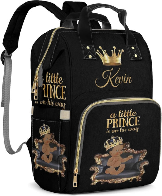 Personalized Diaper Bag for Boys, Black Crown Custom Diaper Bag with Thermal Pockets Multifunctional Nursing Baby Bags Large Capacity Nappy Bag Travel Nappy Backpack for Baby Boys
