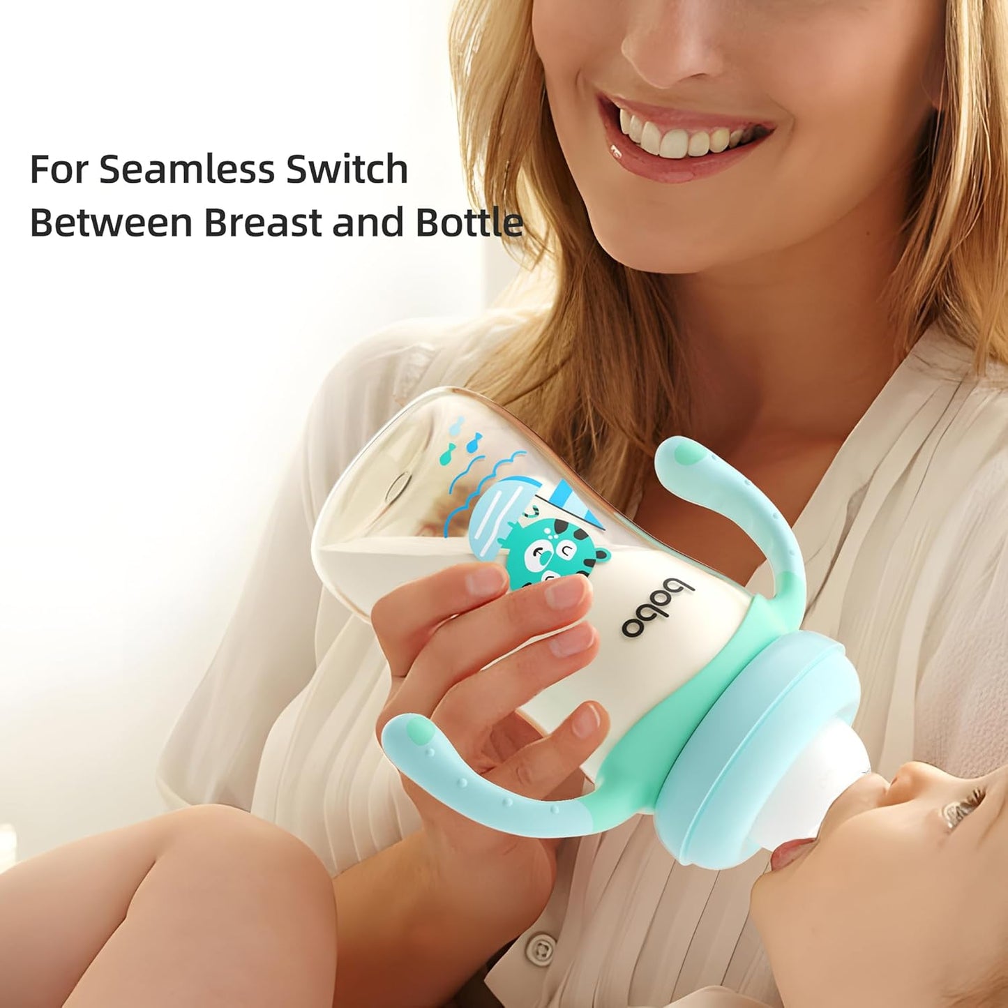 YOHKOH Natural PPSU Baby Bottle with Natural Response Nipple, Newborn Anti-Colic Baby Bottles with Handle, Wide Neck Mushroom Cap Baby Bottle (8.8oz (Pack of 4), Blue)