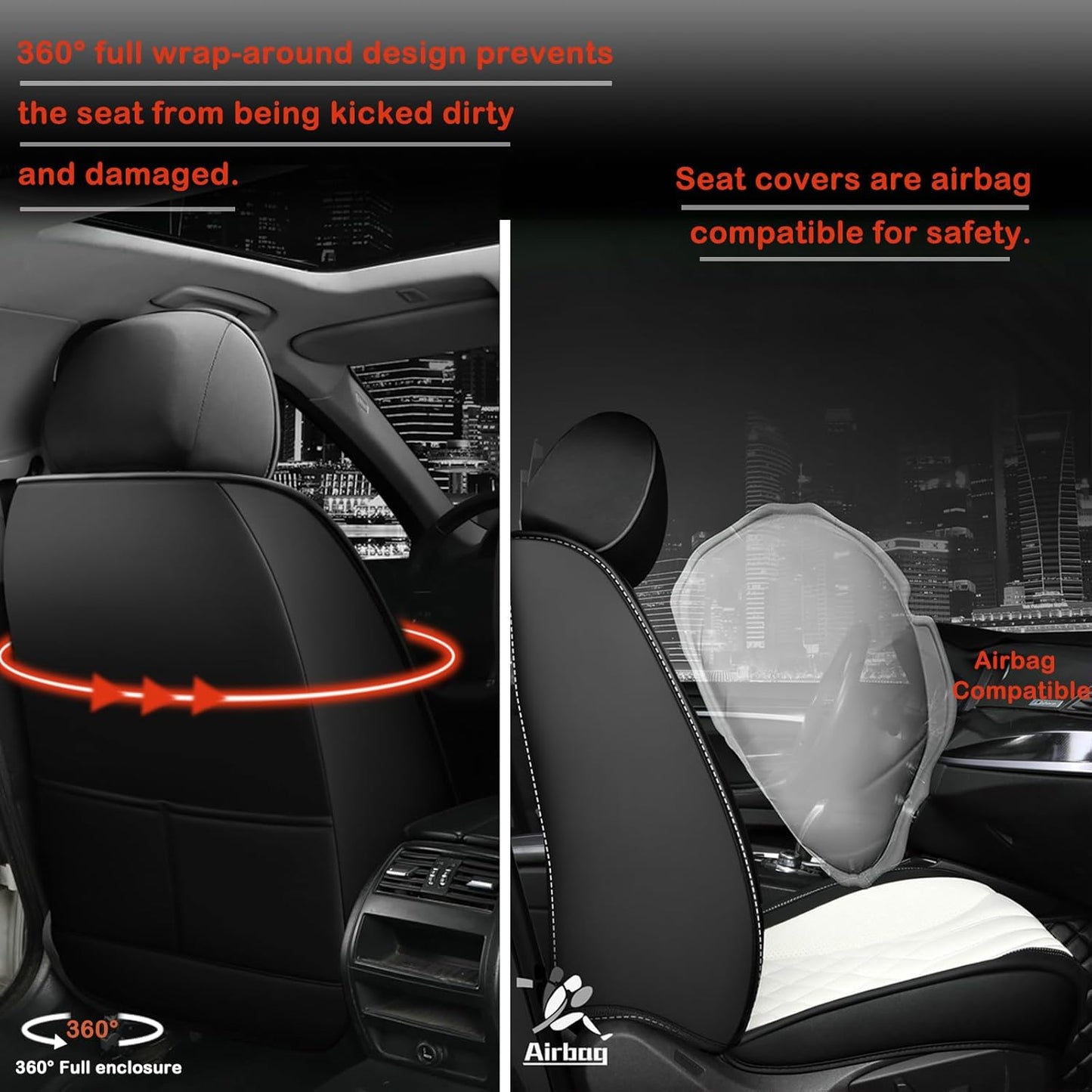 Car Seat Covers for Chevy Impala Limited 2014-2016 Leather Seat Covers, Waterproof Non-Slip Car Seat Protectors, Comfortable Seat Cover Adaptive Airbags（Black+Blue, 2 PCS Front with Pillow）