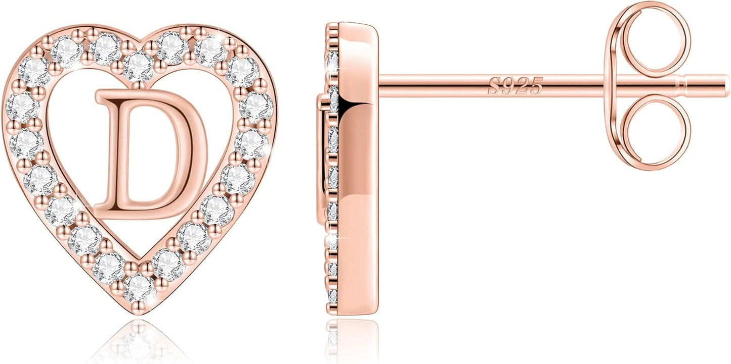 Anoup Christmas Gifts for Grandkids Girls Earrings - S925 Sterling Silver Post CZ Hypoallergenic Stud Heart Initial Earrings for Women Kids Jewelry Stocking Stuffers for Teen Girls Birthday Gifts