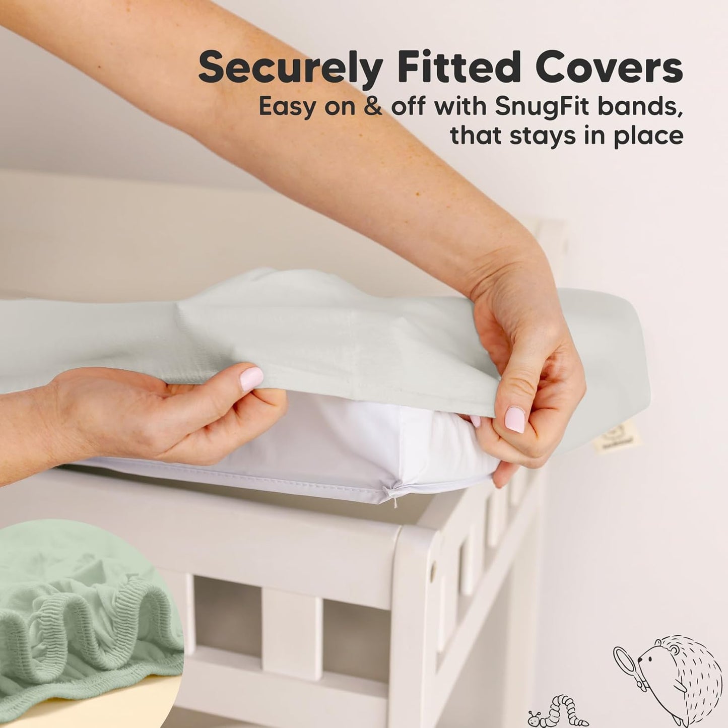 2-Pack Baby Changing Pad Cover for Girl, Boy - 32x16 Soft Viscose Derived from Bamboo Baby Diaper Changing Table Pad Cover Sheets, Neutral, Snug Fit Nursery Diaper Change Sheets (Sage)