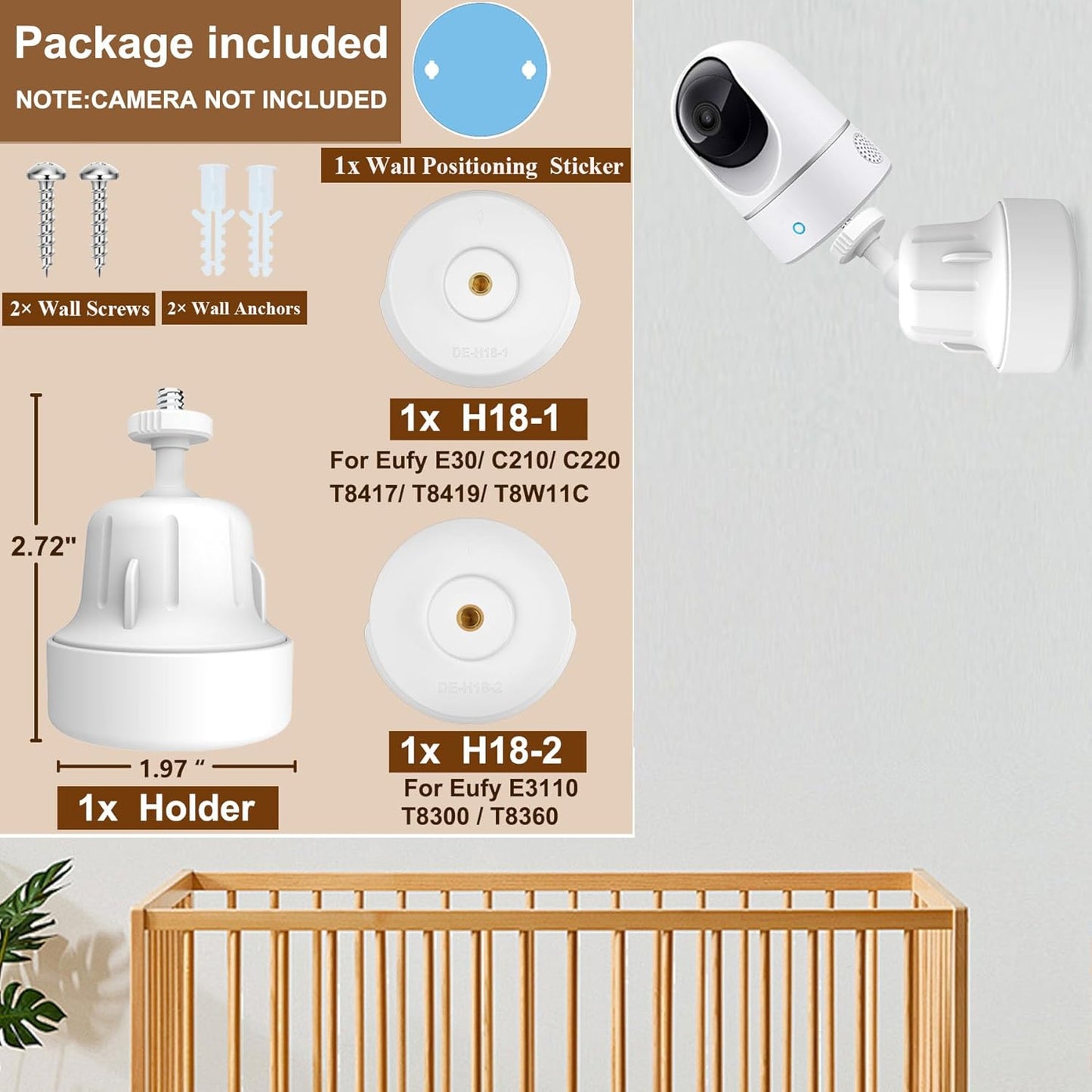 Adjustable Baby Monitor Wall Mount Stand Holder Compactible for eufy Security E30 / E21/ E110/ E20/ E21 / C220 / C2110 / T8417/ T8354/ T8300 /Baby Camera Flexible Clip clamp Mount Stand