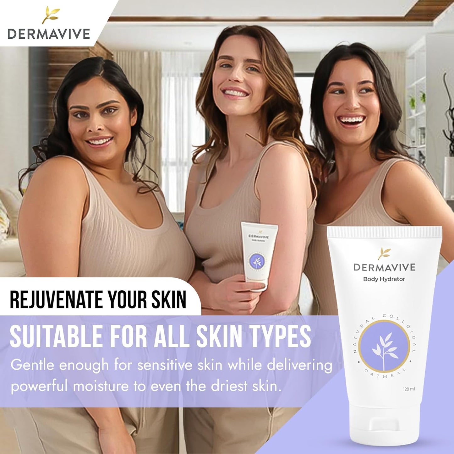 Dermavive Oatmeal Body Hydrator – Colloidal Oatmeal Moisturizing Oil for Itchy, Dry, Flaky & Sensitive Skin – Nourishing After-Shower Body Oil for Kids, Teens & Adults – 120ml (4.05 fl oz)