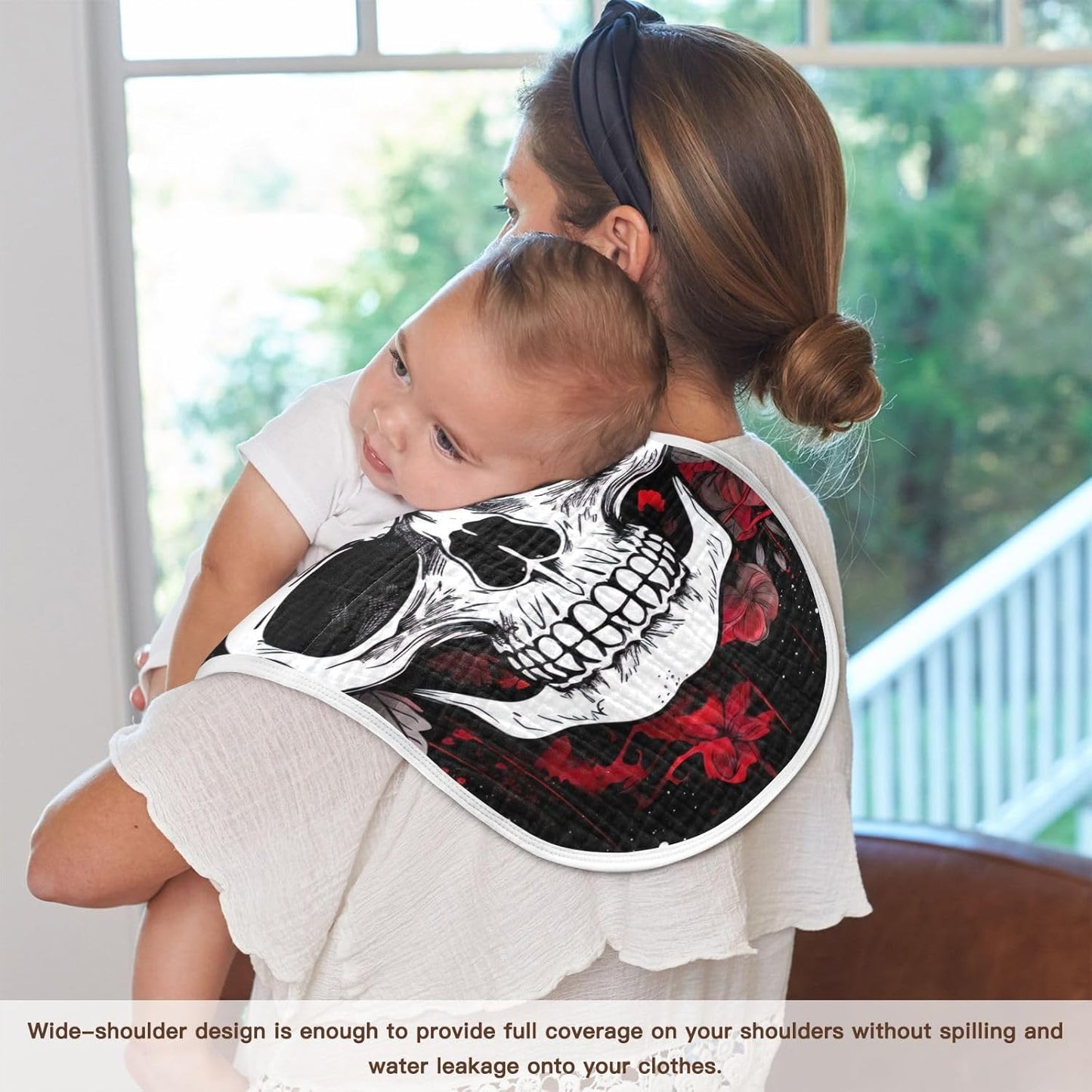 Flower Halloween Sugar Skull Muslin Baby Burp Cloths, Large Absorbent Cotton Muslin Burp Cloths Set of 1, Washcloths, Face Towel, Bibs for Newborn Boys Girls, 11 x22 Inch