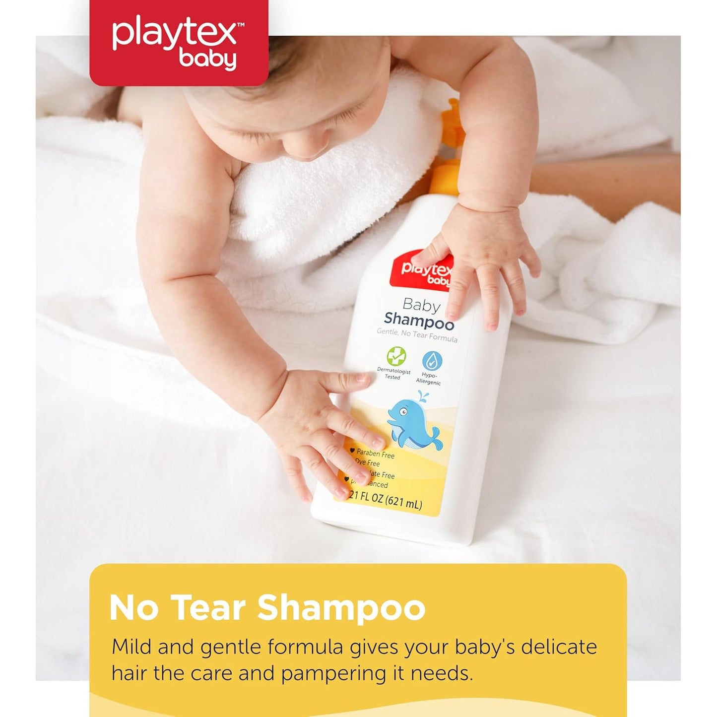 Playtex Baby Shampoo, 21 oz. Bottle, 3-Pack, Dermatologist Tested Gentle, Tear Free Shampoo for Babies, pH Balanced, Hypoallergenic, Free of Dyes, Parabens and Phthalates