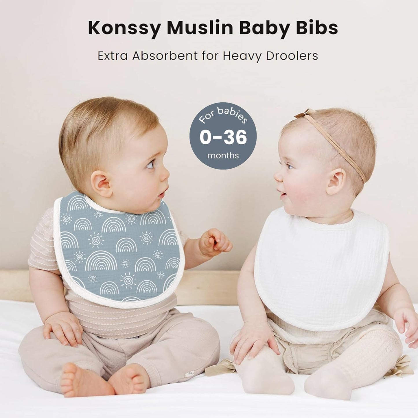 Konssy Muslin Baby Bibs 8 Pack Baby Bandana Drool Bibs Cotton for Unisex Boys and Girls, Soft Absorbent Set for Teething and Drooling