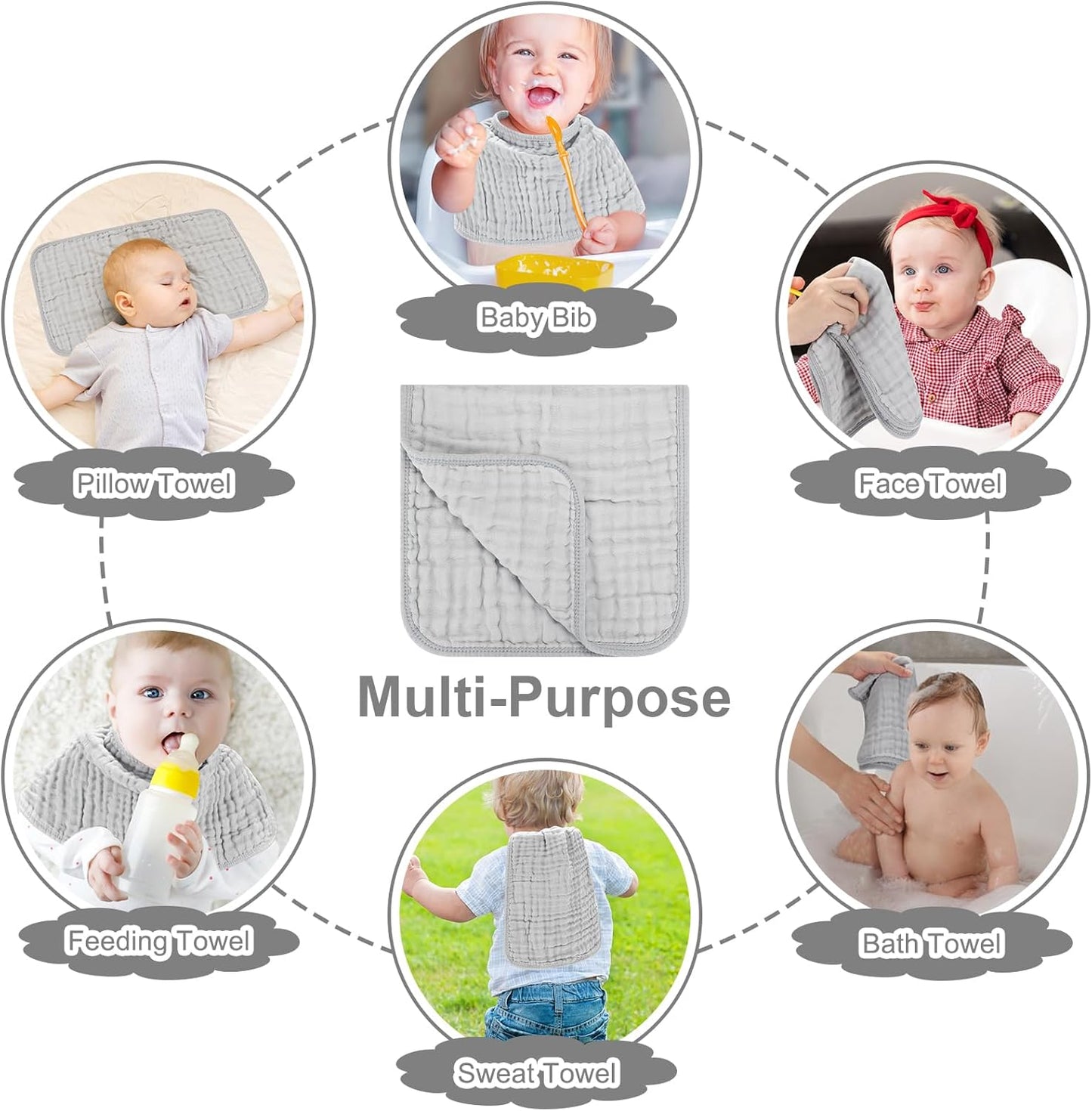 Accmor 6 Pack Muslin Burp Cloths 100% Cotton 20''x10'' Large Extra Soft and Absorbent Baby Burping Cloth for Boys Girls