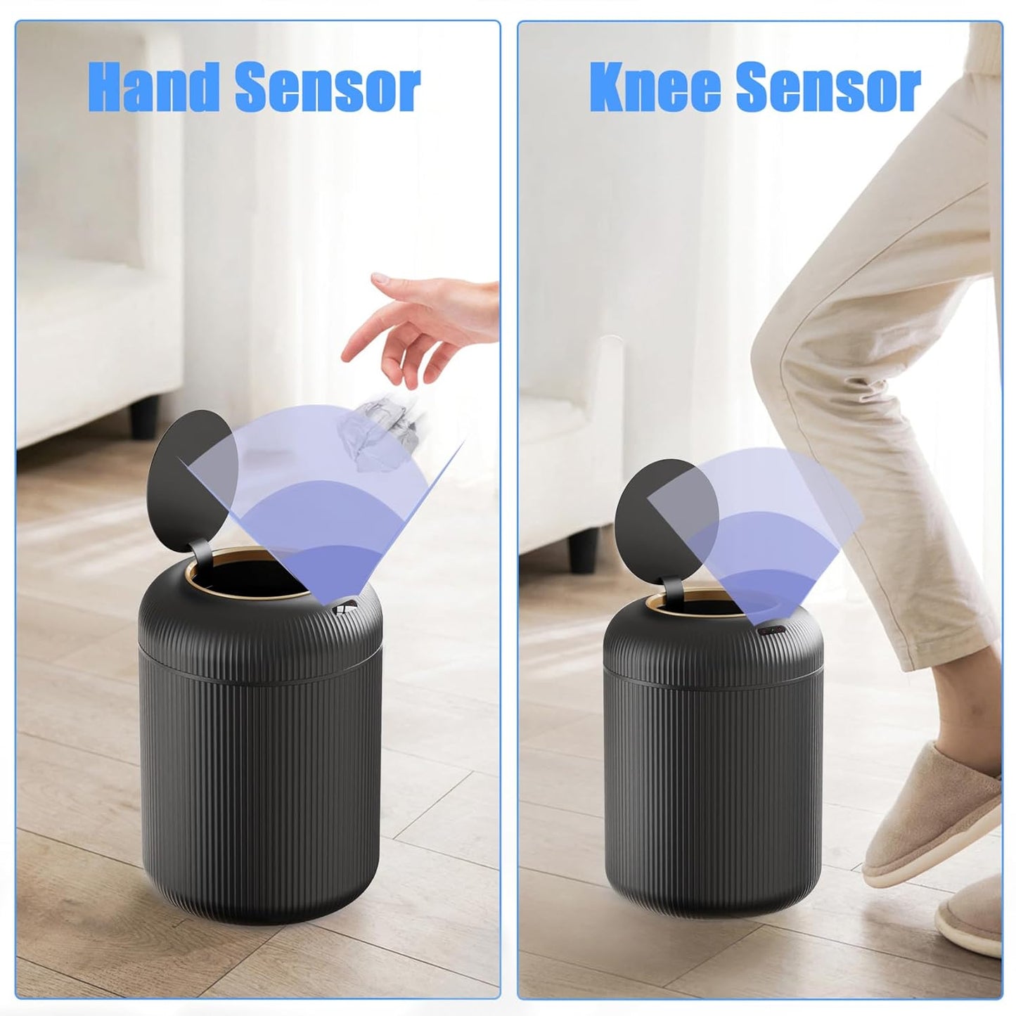 URALFA Motion Sensor Trash Can with Lid, 3 Gallon / 11 L Automatic Bathroom Trash Can, Touchless Trash Bin, Smart Plastic Garbage Can for Bedroom, Kitchen, Living Room, Office, Black